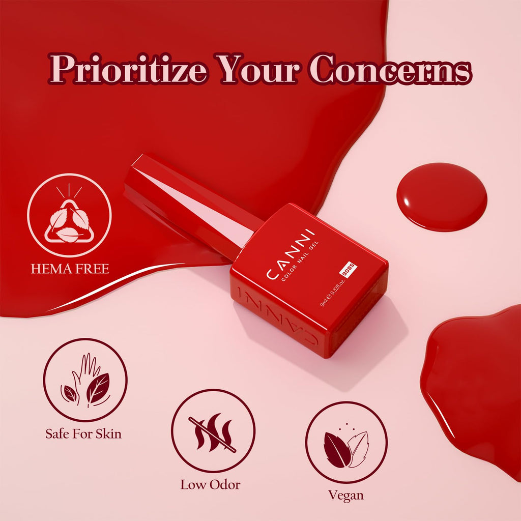 CANNI Red Gel Nail Polish Set – 6 Colors, 9ml | Soak-Off UV/LED Gel Kit
