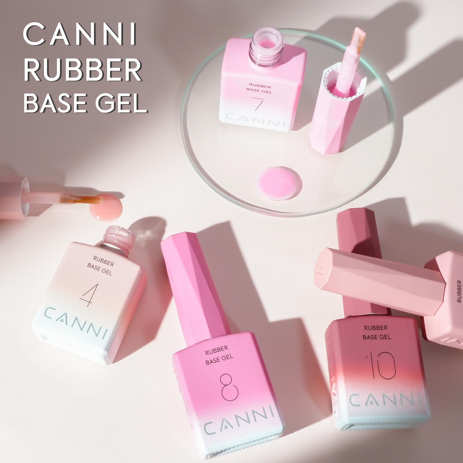 CANNI Rubber Base Gel Nail Polish Set – 6x9ml Transparent Pink Rubber Base for Nails | Soak-Off LED Manicure Kit