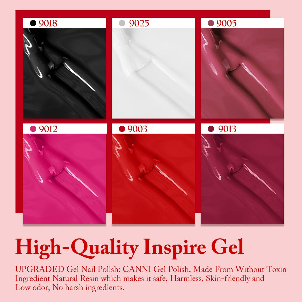 CANNI Gel Nail Polish Set – 6 Classic Colors (9ml) | HEMA-Free, Low Odor, UV/LED Cure