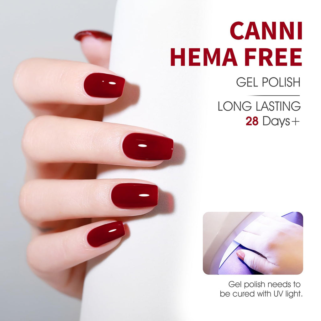 CANNI 6 Colors 9ml HEMA-FREE Dark Red Gel Polish Set – Deep Cherry Burgundy Kit