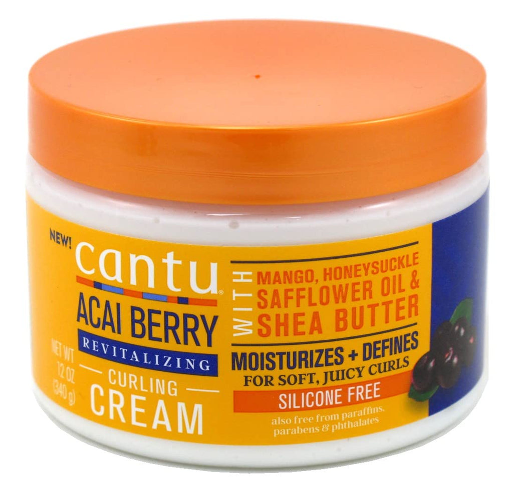 Cantu Acai Berry Curling Cream – Revitalizing 12oz, Moisturizes & Defines Soft Curls, Silicone-Free
