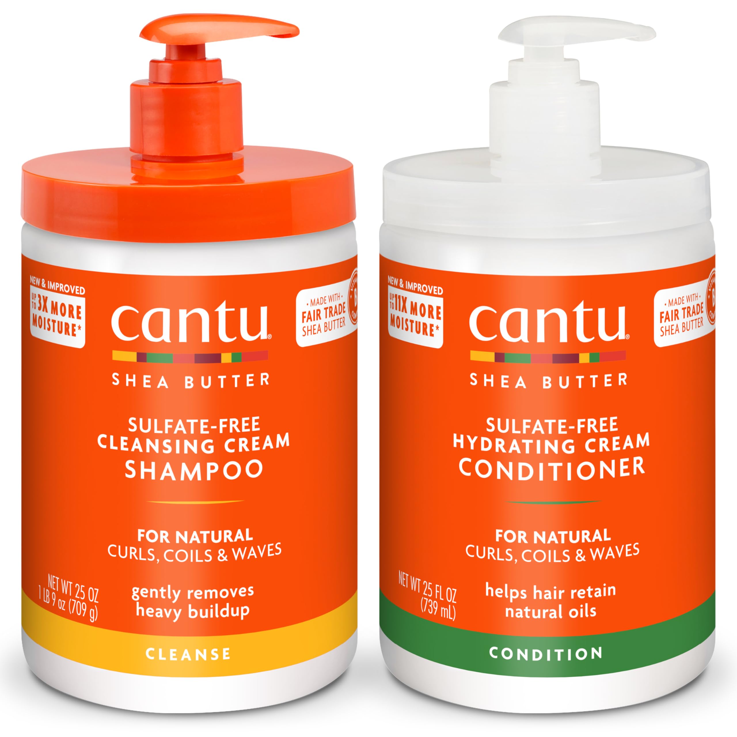 Cantu Shea Butter Shampoo & Conditioner for Natural Hair – Sulfate-Free Hydration (25 fl oz, Pack of 2)