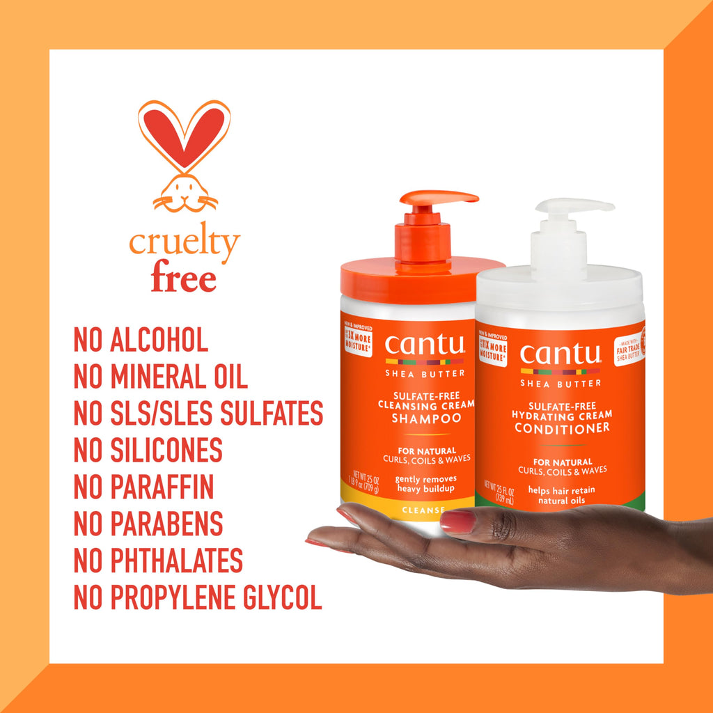 Cantu Shea Butter Shampoo & Conditioner for Natural Hair – Sulfate-Free Hydration (25 fl oz, Pack of 2)