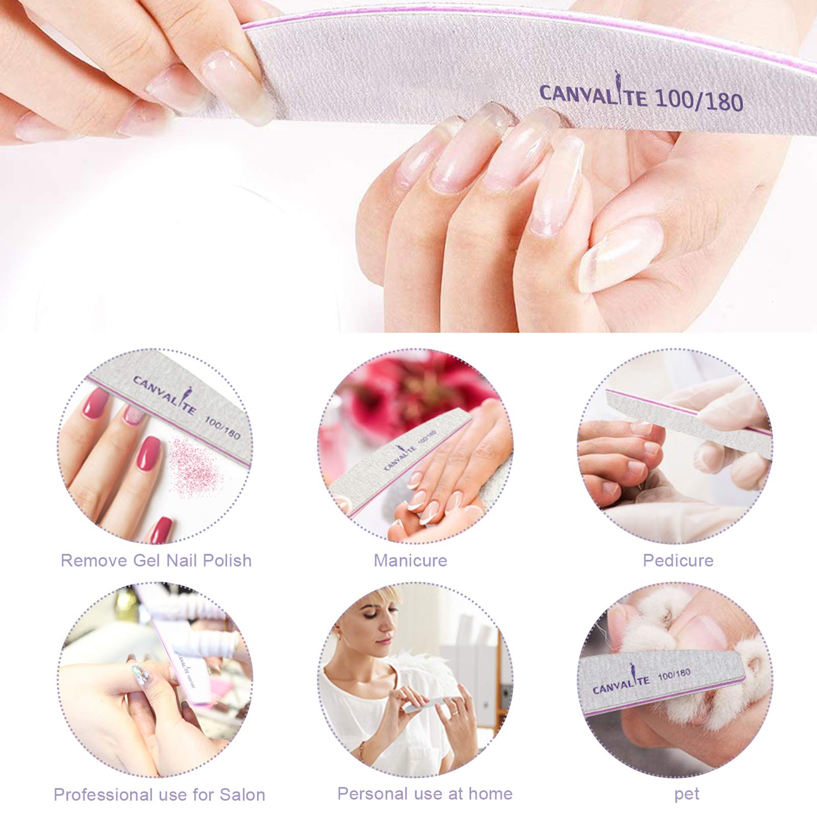 Canvalite 100 Pcs Nail File – Double-Sided 100/180 Grit, Reusable Emery Boards