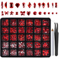 CANVALITE 2900Pcs Red Rhinestones Nail Art Kit – 18 Styles, 2720 Flatback Crystals, Tweezers & Picker