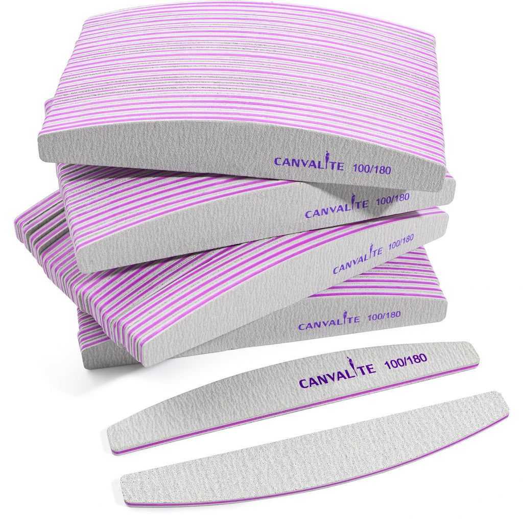 Canvalite 100 Pcs Nail File – Double-Sided 100/180 Grit, Reusable Emery Boards