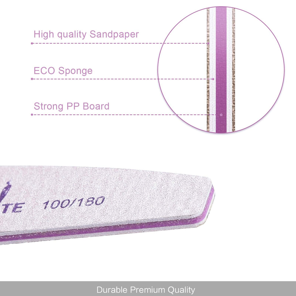 Canvalite 100 Pcs Nail File – Double-Sided 100/180 Grit, Reusable Emery Boards