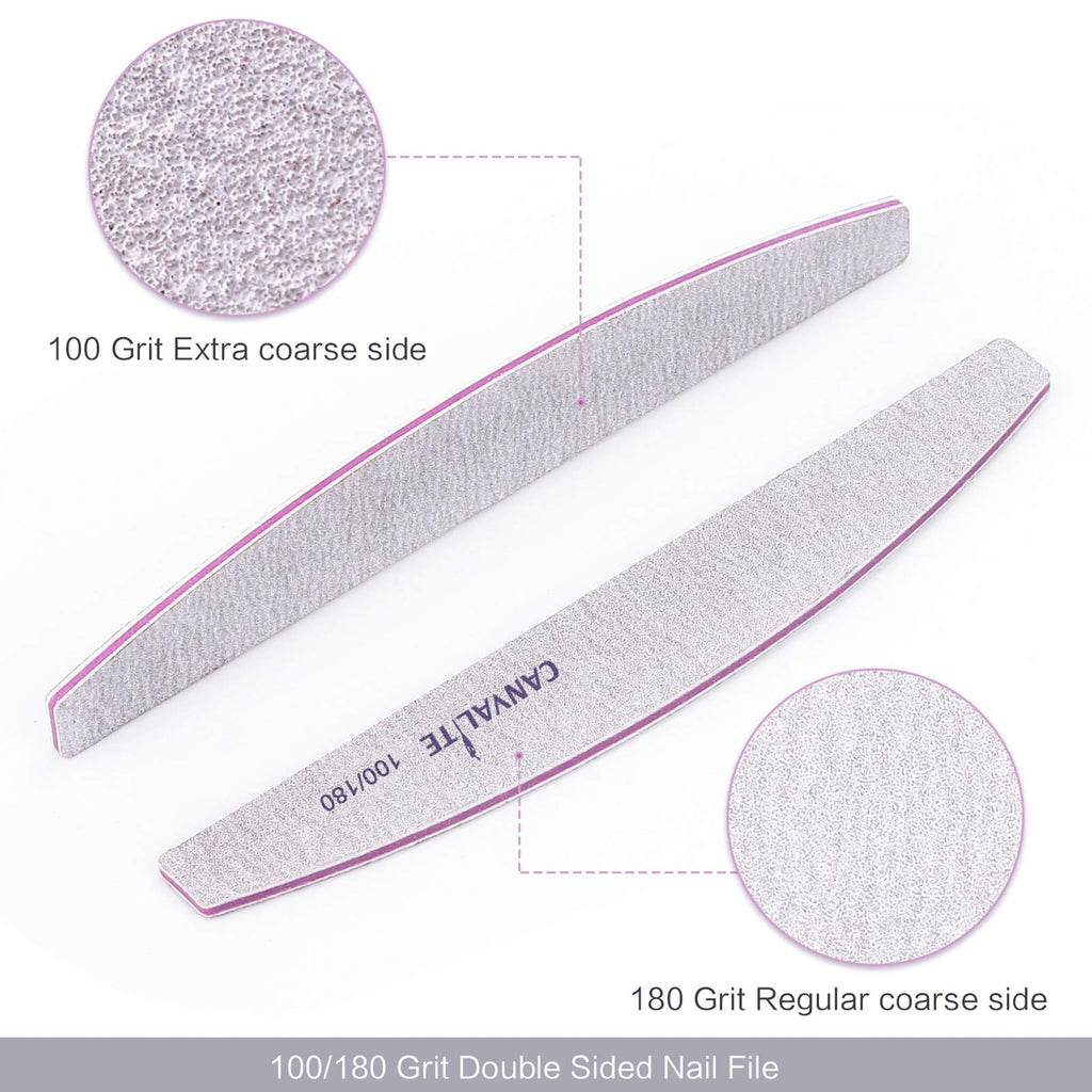 Canvalite 100 Pcs Nail File – Double-Sided 100/180 Grit, Reusable Emery Boards