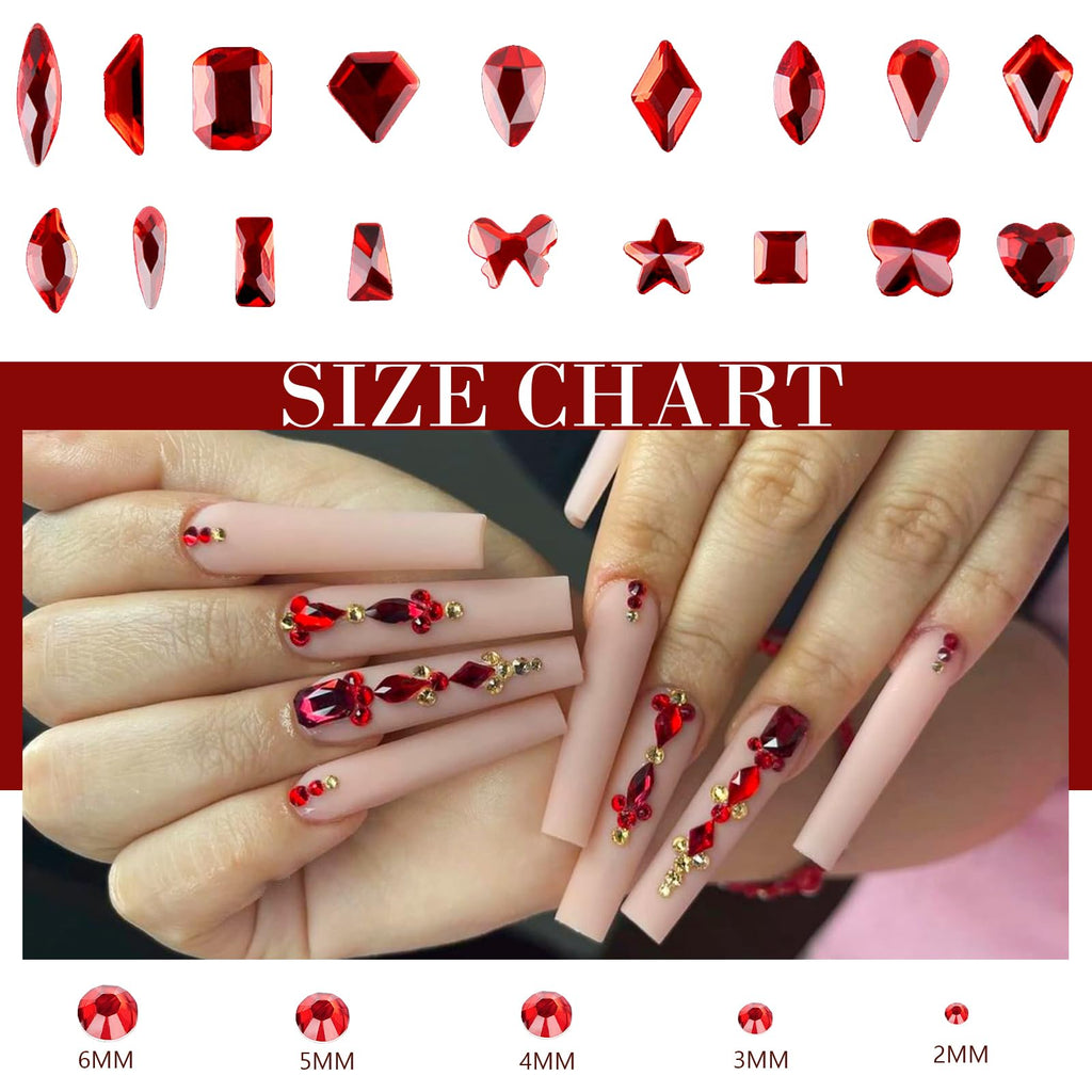 CANVALITE 2900Pcs Red Rhinestones Nail Art Kit – 18 Styles, 2720 Flatback Crystals, Tweezers & Picker