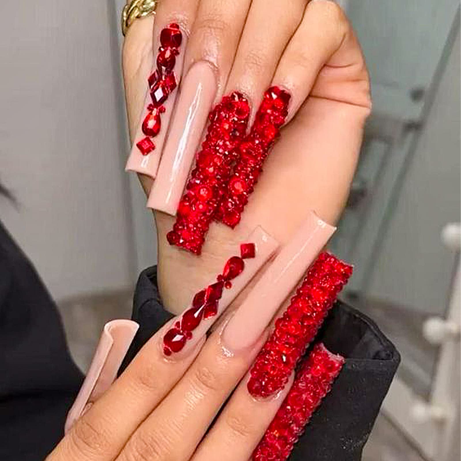 CANVALITE 2900Pcs Red Rhinestones Nail Art Kit – 18 Styles, 2720 Flatback Crystals, Tweezers & Picker