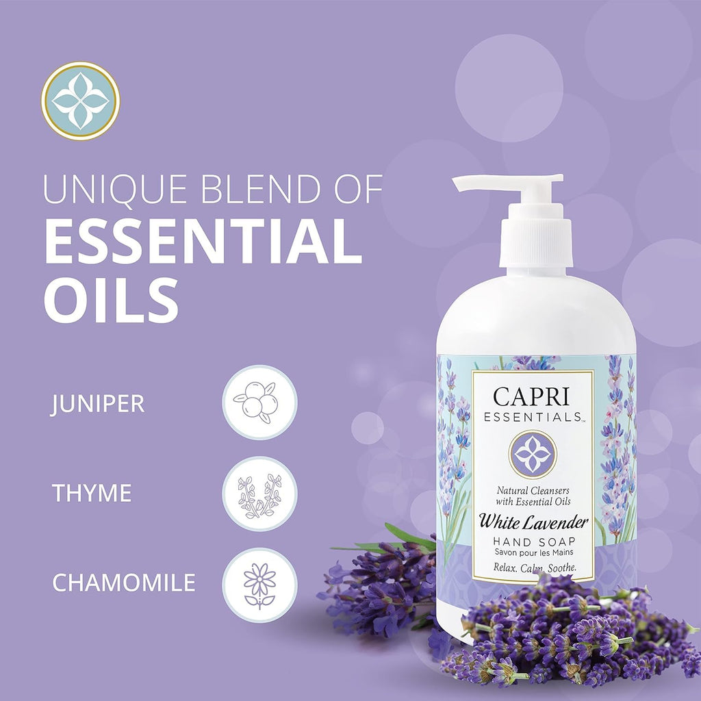 CAPRI ESSENTIALS Hand Soap Liquid – Natural Plant-Based Aromatic Hand Wash with White Lavender, 16 oz (3 Pack)