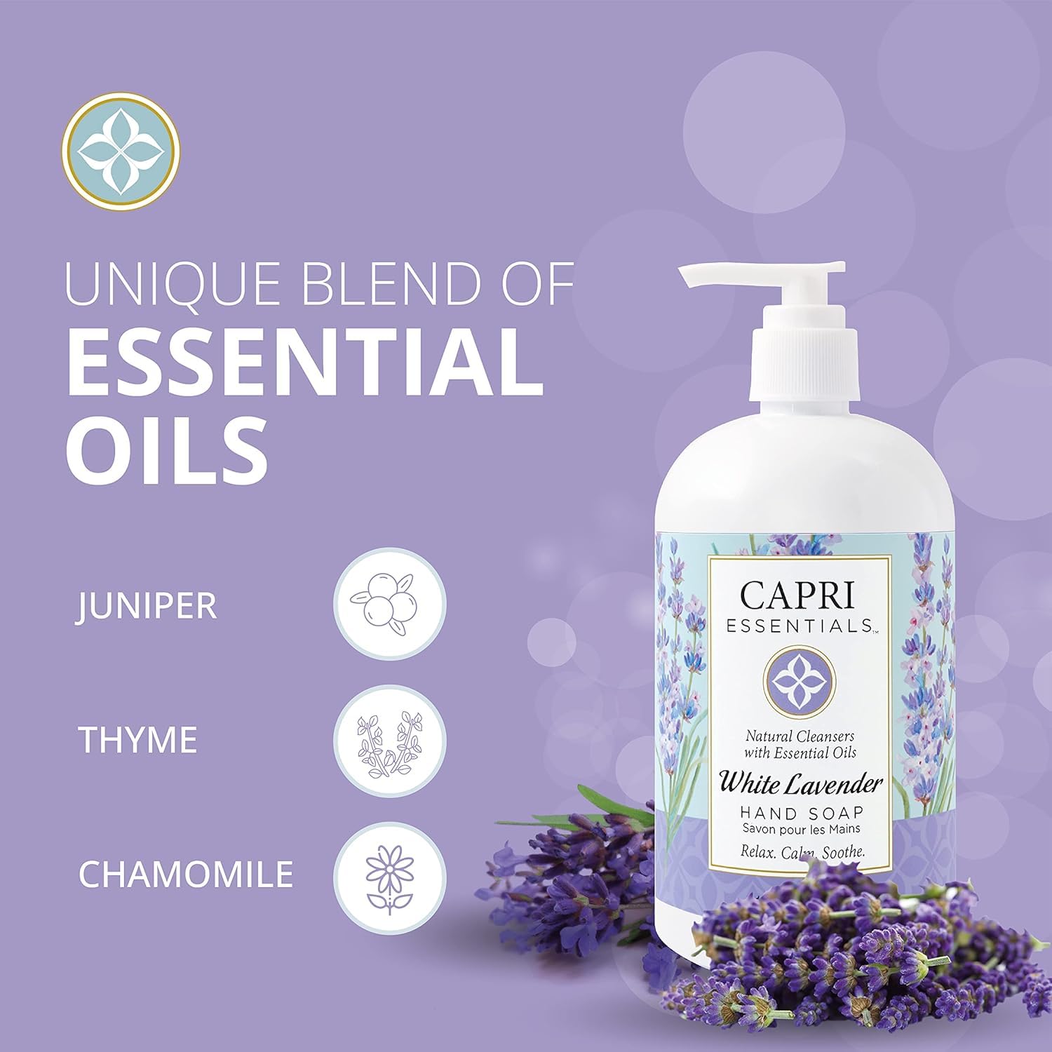 CAPRI ESSENTIALS Hand Soap Liquid – Natural Plant-Based Aromatic Hand Wash with White Lavender, 16 oz (3 Pack)