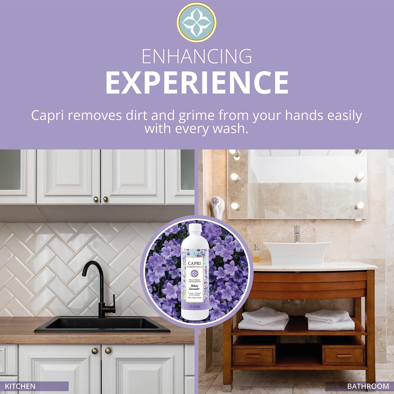 CAPRI ESSENTIALS Hand Soap Liquid – Natural Plant-Based Formula, White Lavender, 16 oz (6 Pack)
