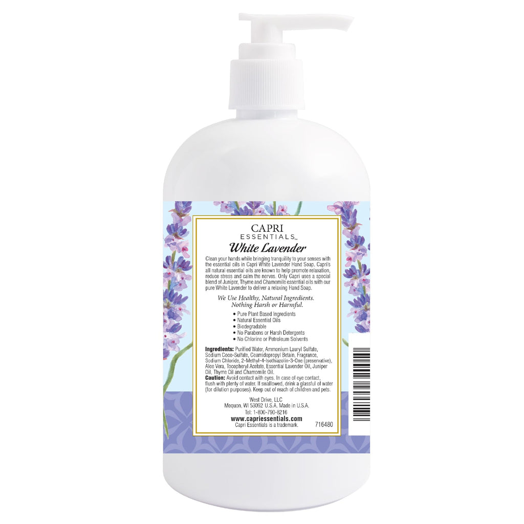 CAPRI ESSENTIALS Hand Soap Liquid – Natural Plant-Based Formula, White Lavender, 16 oz (6 Pack)