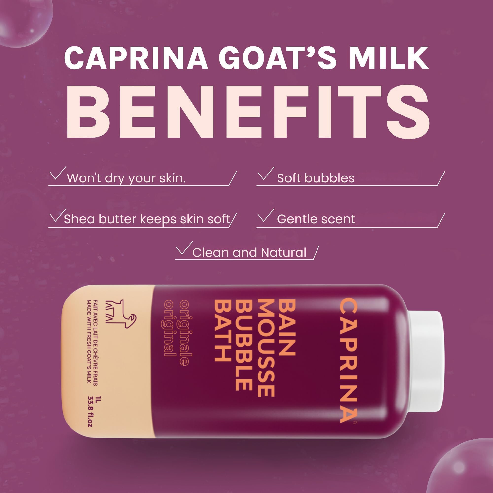 Caprina Fresh Goat's Milk Bubble Bath 1L – Hydrating, Gentle, Made in Canada
