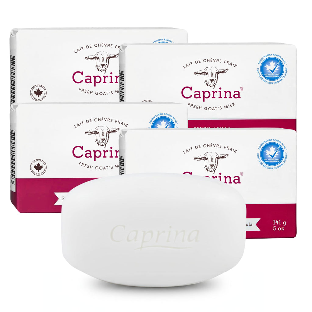 Caprina Fresh Goat's Milk Bar Soap ORIGINAL — 4-Pack, 5 oz Bars with Vitamins A, B2 & B3 | Moisturizing Hand & Body