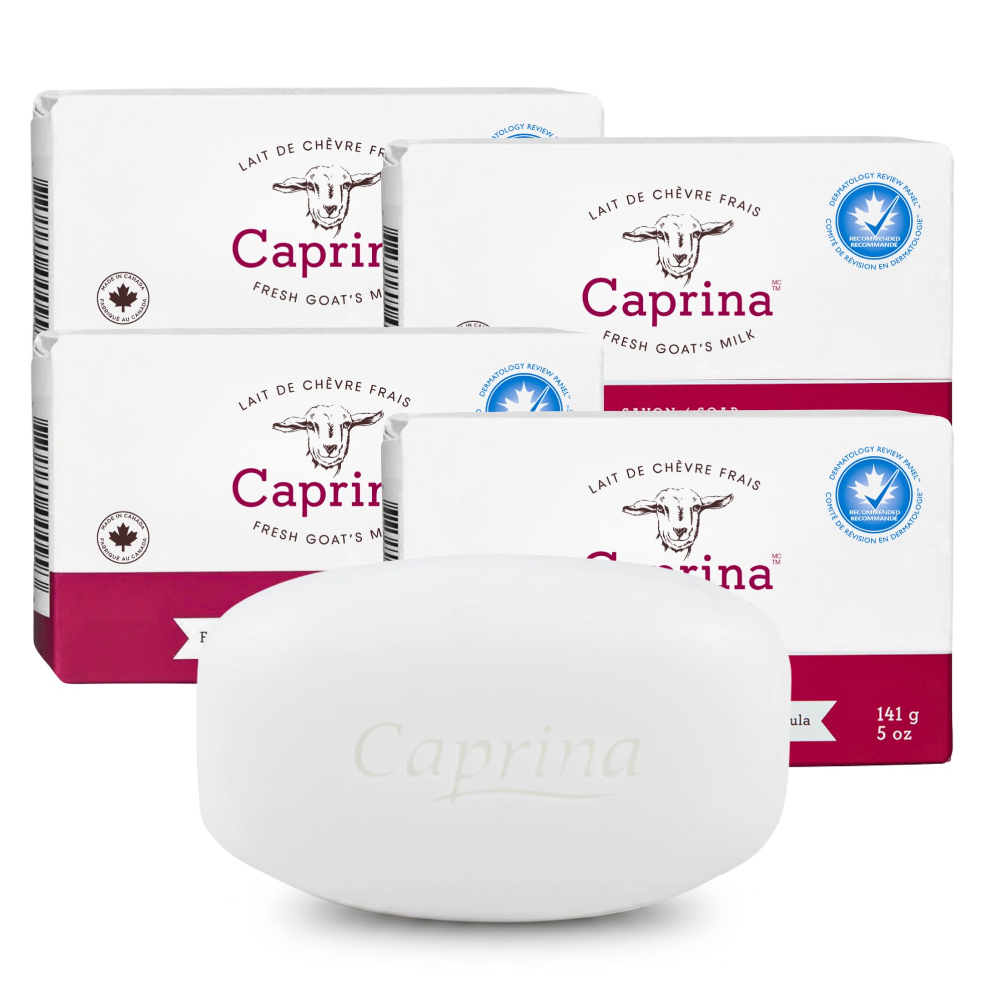 Caprina Fresh Goat's Milk Bar Soap ORIGINAL — 4-Pack, 5 oz Bars with Vitamins A, B2 & B3 | Moisturizing Hand & Body