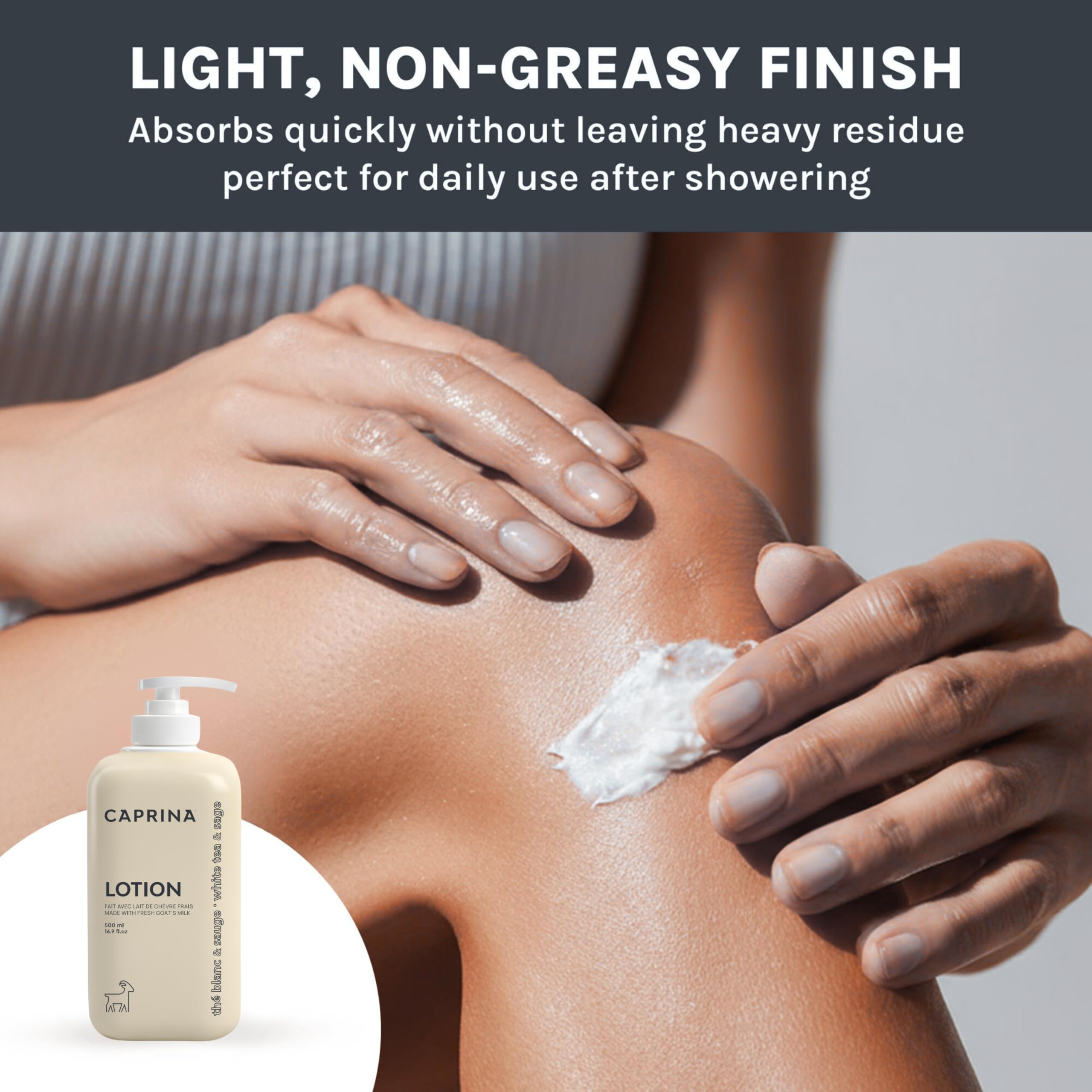 Caprina Goat’s Milk Body Lotion – White Tea & Sage, 500 ml | Refreshing Daily Moisturizer