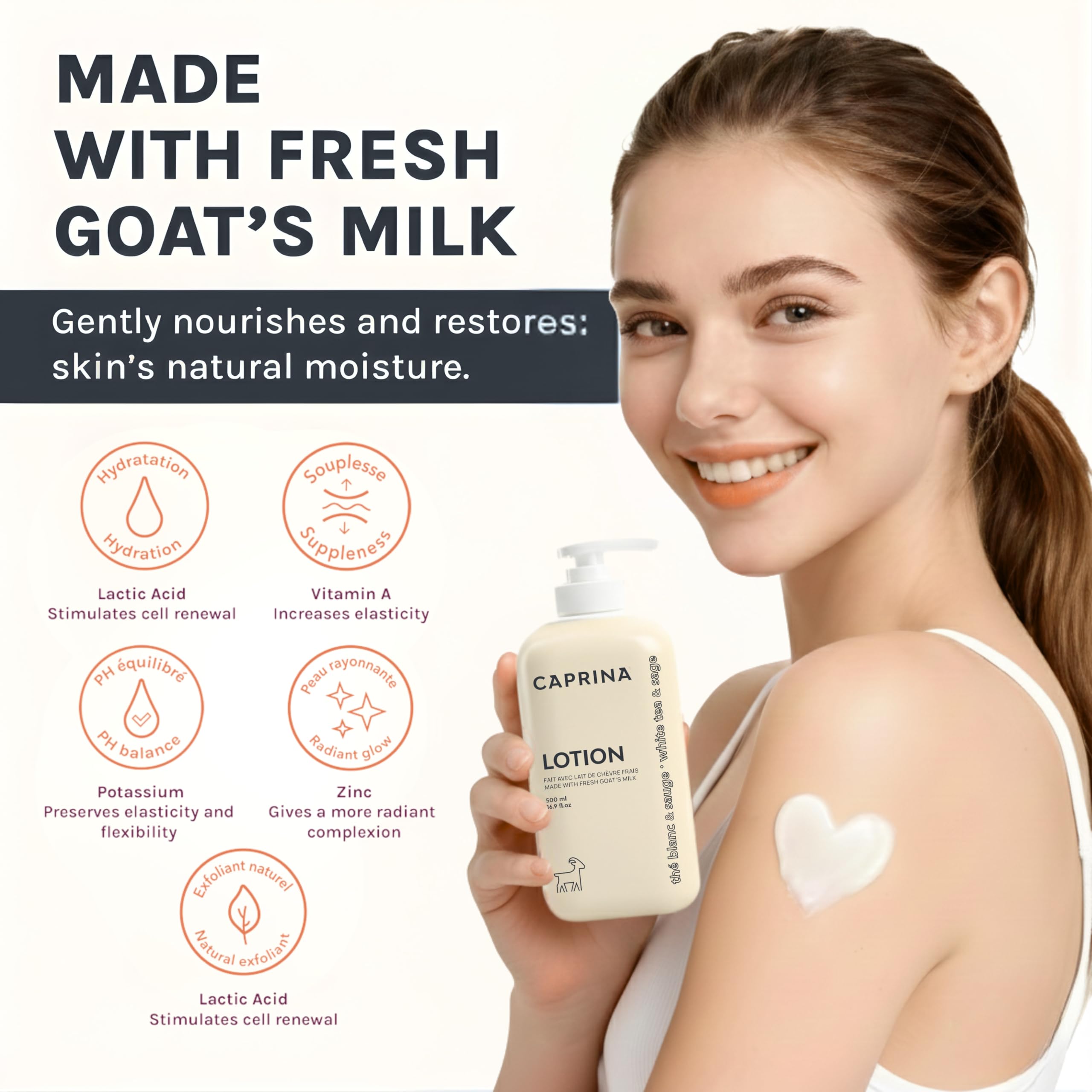 Caprina Goat’s Milk Body Lotion – White Tea & Sage, 500 ml | Refreshing Daily Moisturizer