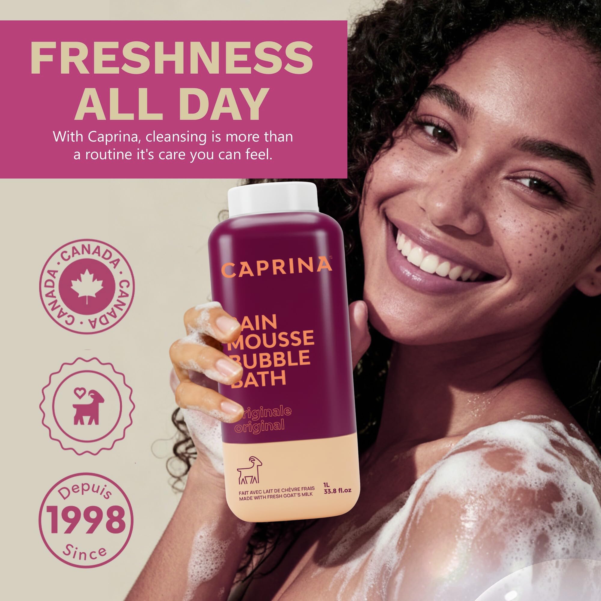 Caprina Fresh Goat's Milk Bubble Bath 1L – Hydrating, Gentle, Made in Canada