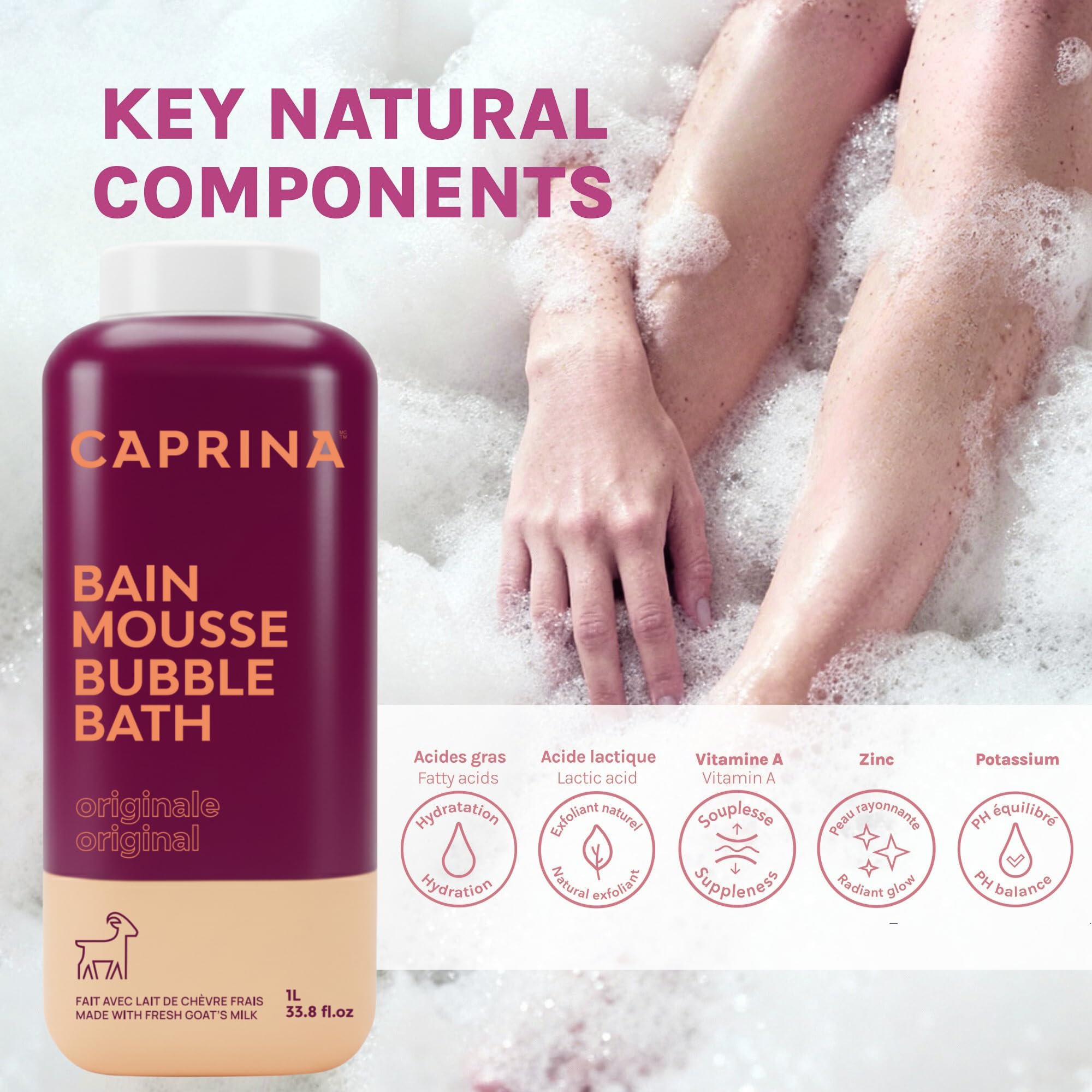 Caprina Fresh Goat's Milk Bubble Bath 1L – Hydrating, Gentle, Made in Canada