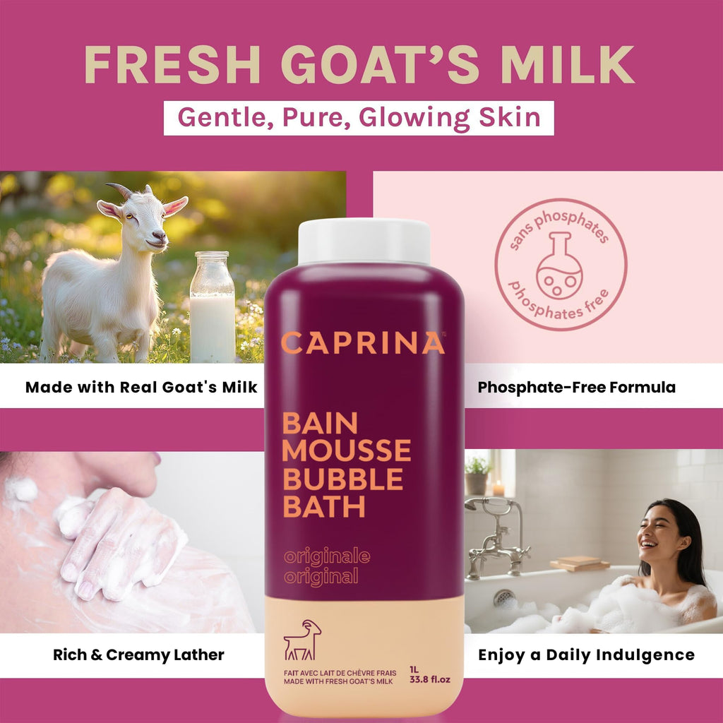 Caprina Fresh Goat's Milk Bubble Bath 1L – Hydrating, Gentle, Made in Canada