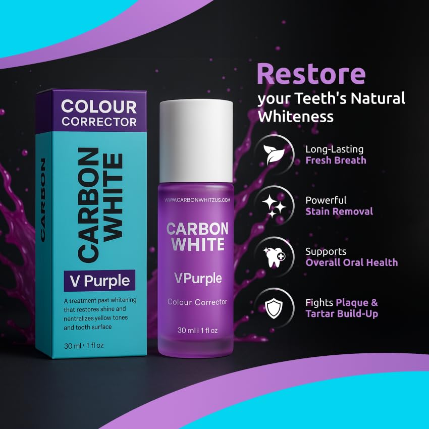 Carbon White VPurple Colour Corrector – Purple Toothpaste for Instant Brightening, Peroxide-Free, Safe for Daily Use (30ml)
