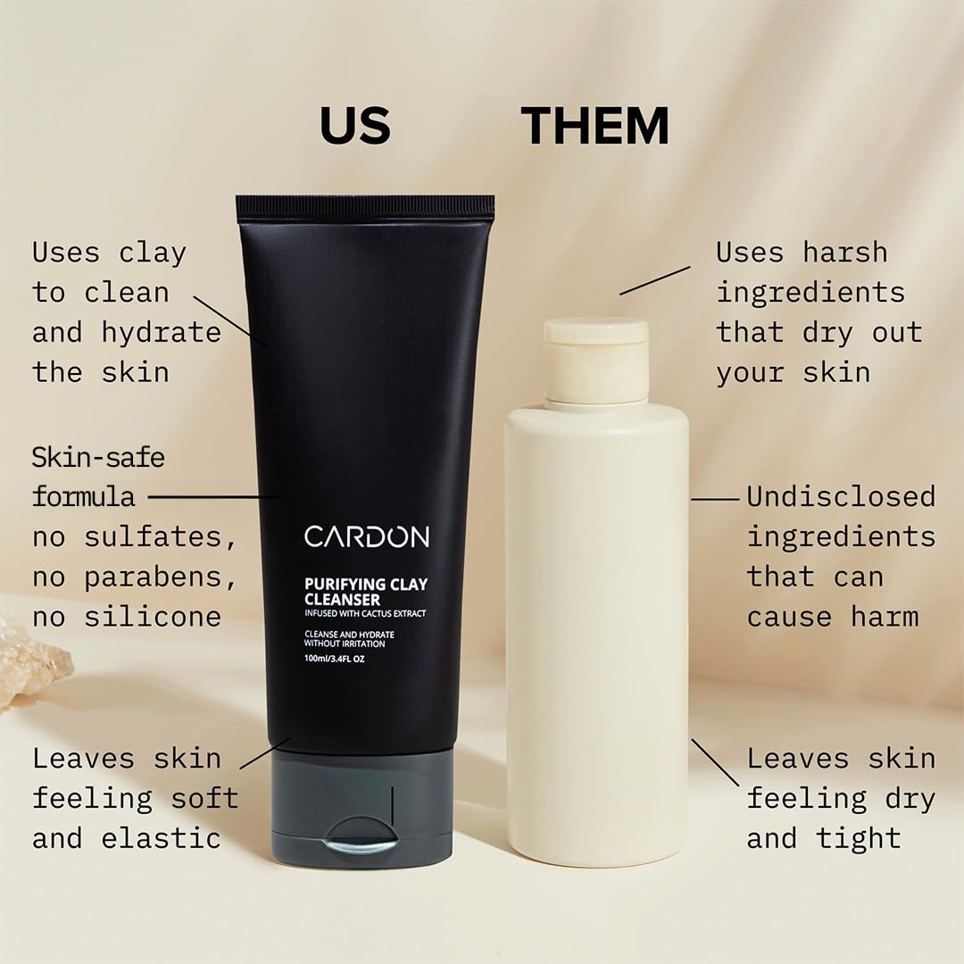 Cardon Men's Deep Pore Cleaning Clay Face Wash – 4x Better Than Charcoal for Oily, Acne-Prone Skin (3 CT)