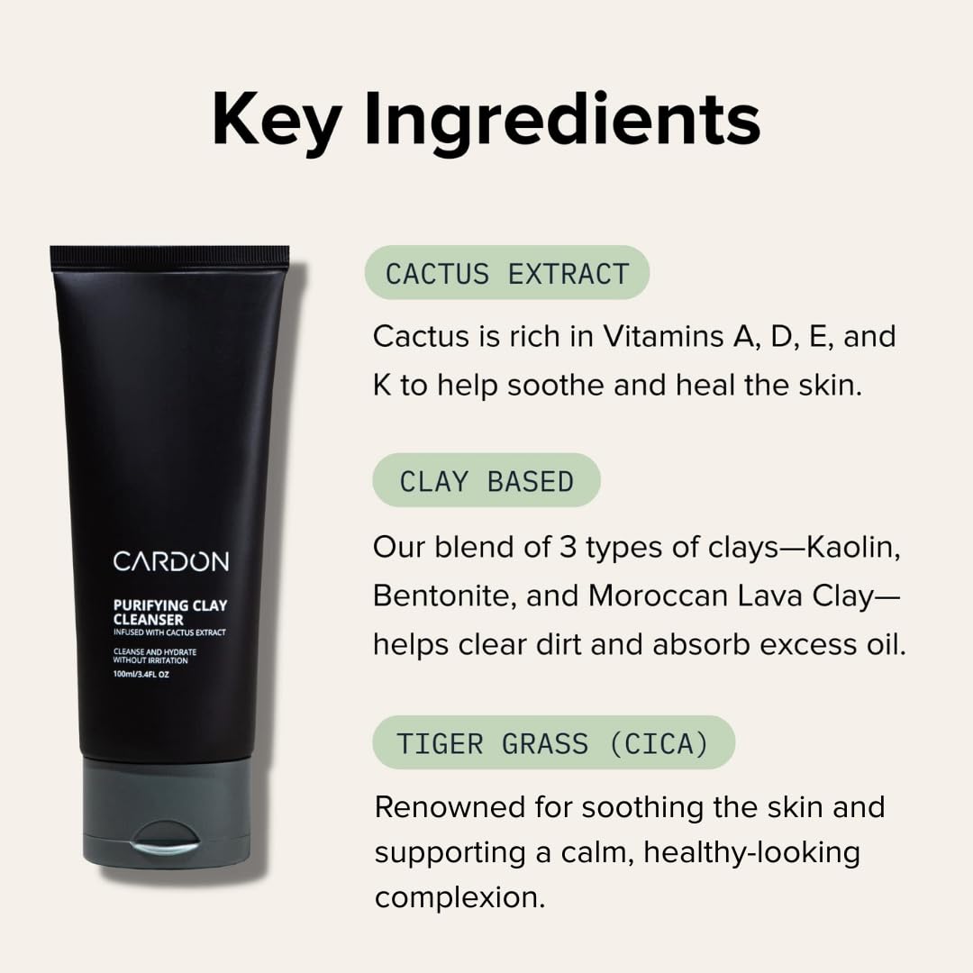 Cardon Men's Deep Pore Cleaning Clay Face Wash – 4x Better Than Charcoal for Oily, Acne-Prone Skin (3 CT)