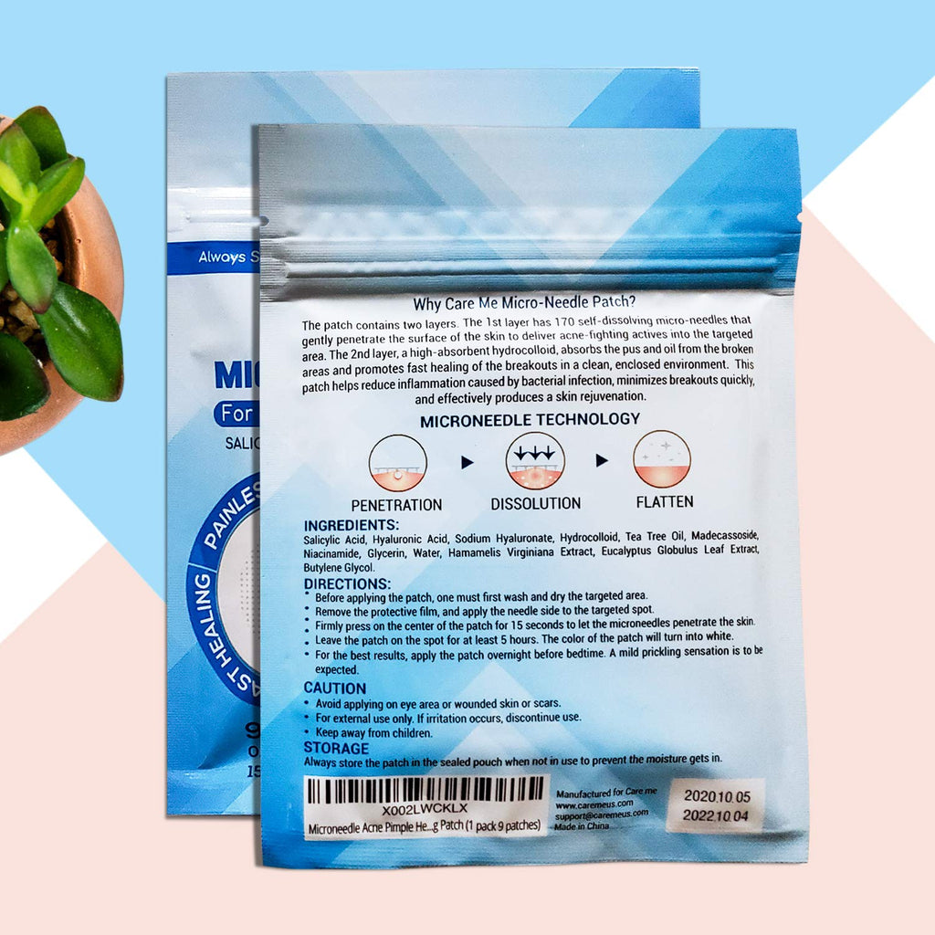 Care Me Microdart Acne Patch — 173 Micropoints, 2-Pack (18 Stickers) for Cystic & Hormonal Acne