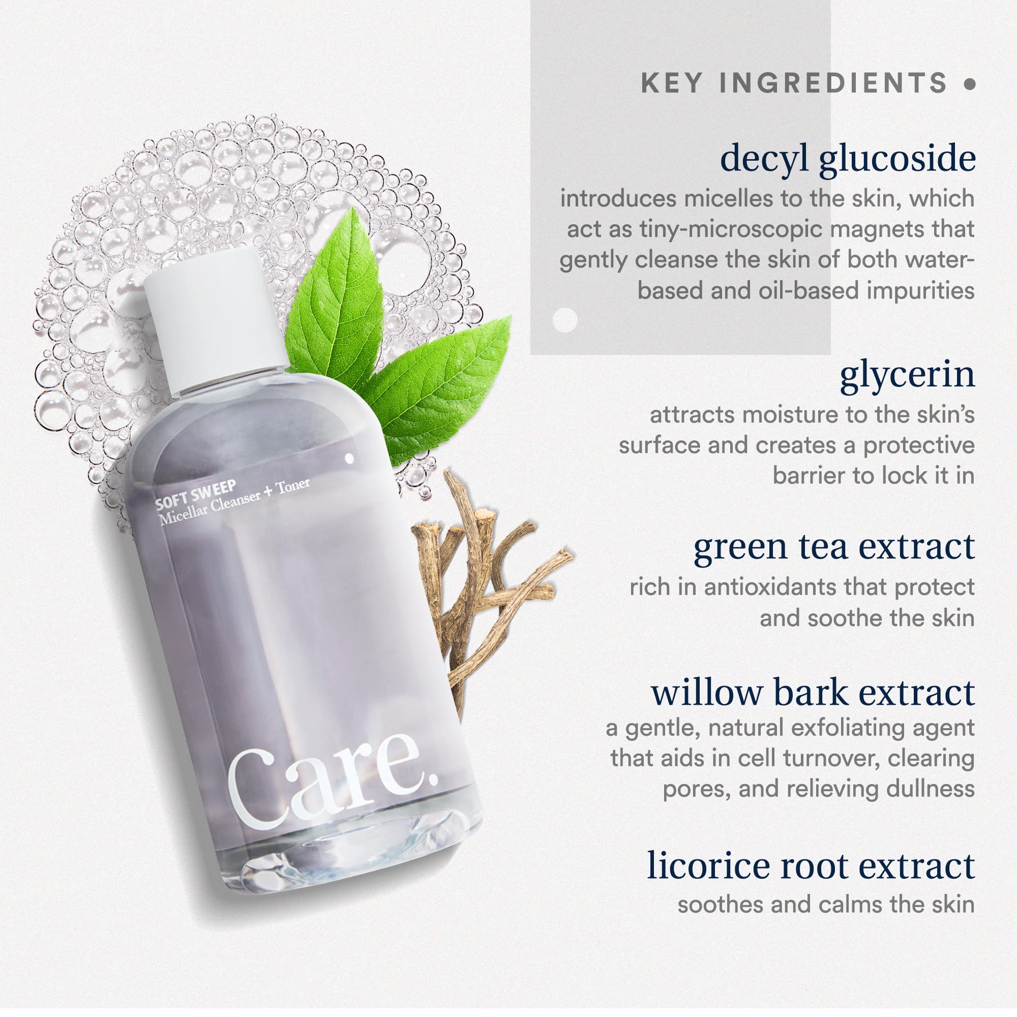 Care Skincare Soft Sweep Micellar Cleanser & Toner – Alcohol-Free, Hydrating, Rinse-Free (8 fl oz)