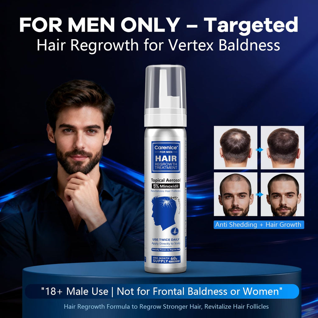 CARENICE 5% Minoxidil Foam for Men with Biotin – Unscented, 4.22 oz (2 Months Supply)