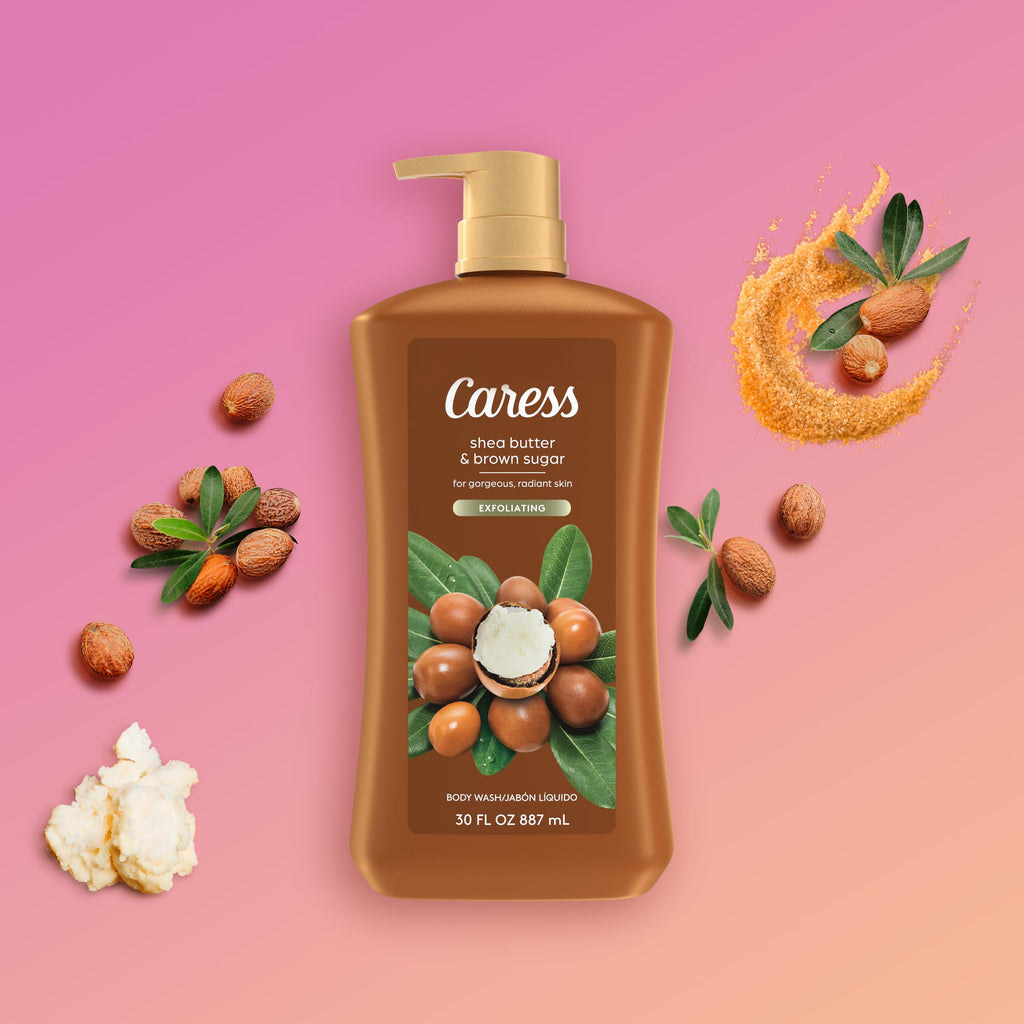 Caress Body Wash – Shea Butter & Brown Sugar 2-Pack (30 oz) | Moisturizing Exfoliating Shower Gel