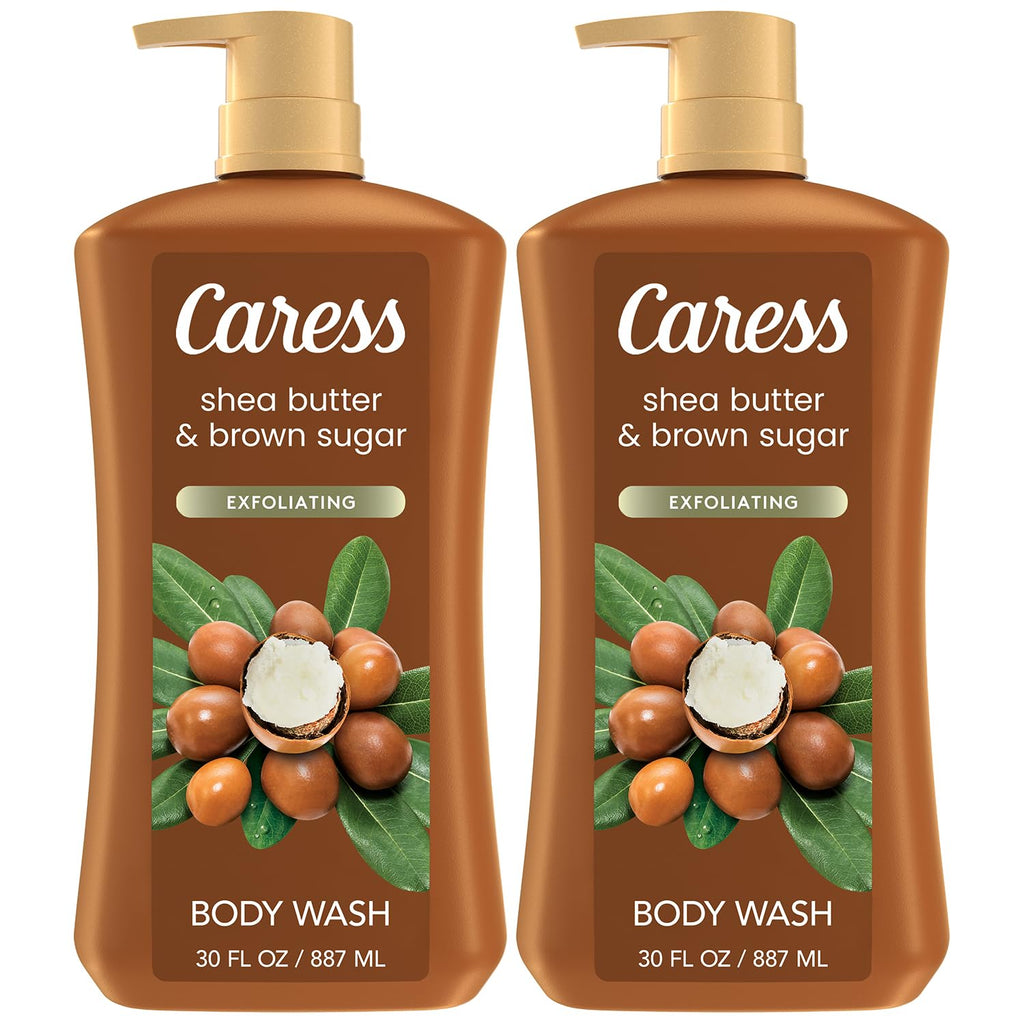 Caress Body Wash – Shea Butter & Brown Sugar 2-Pack (30 oz) | Moisturizing Exfoliating Shower Gel