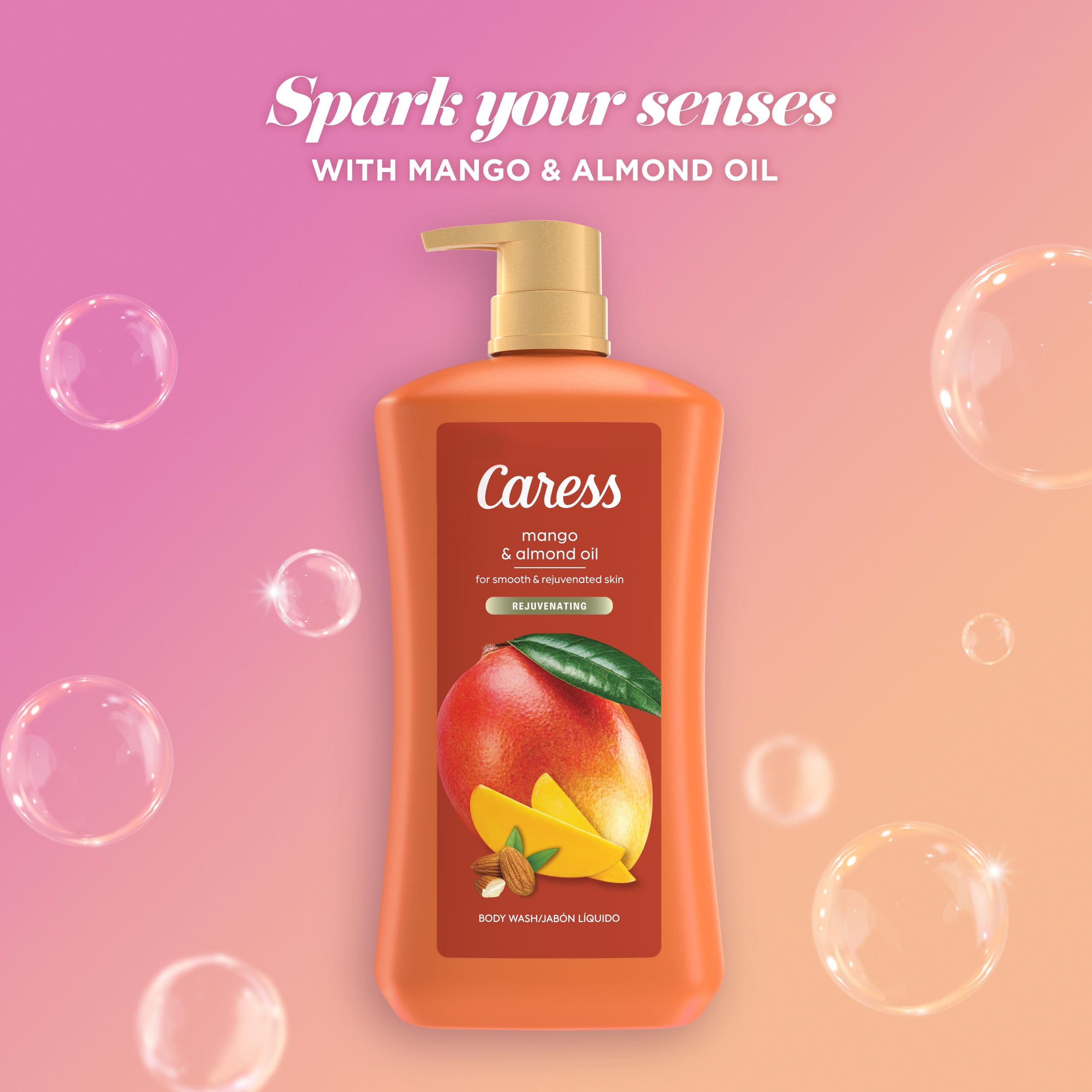Caress Mango & Almond Oil Body Wash – 2-Pack, Moisturizing Liquid Soap, 30 oz Each