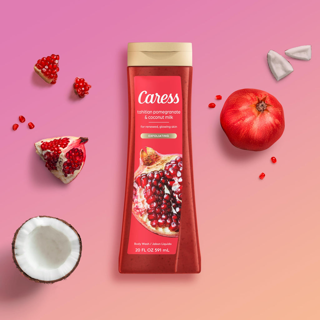 Caress Tahitian Pomegranate & Coconut Milk Body Wash – 20oz Twin Pack | Moisturizing & Exfoliating