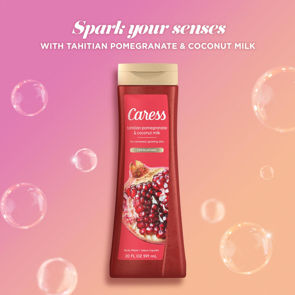 Caress Tahitian Pomegranate & Coconut Milk Body Wash – 20oz Twin Pack | Moisturizing & Exfoliating