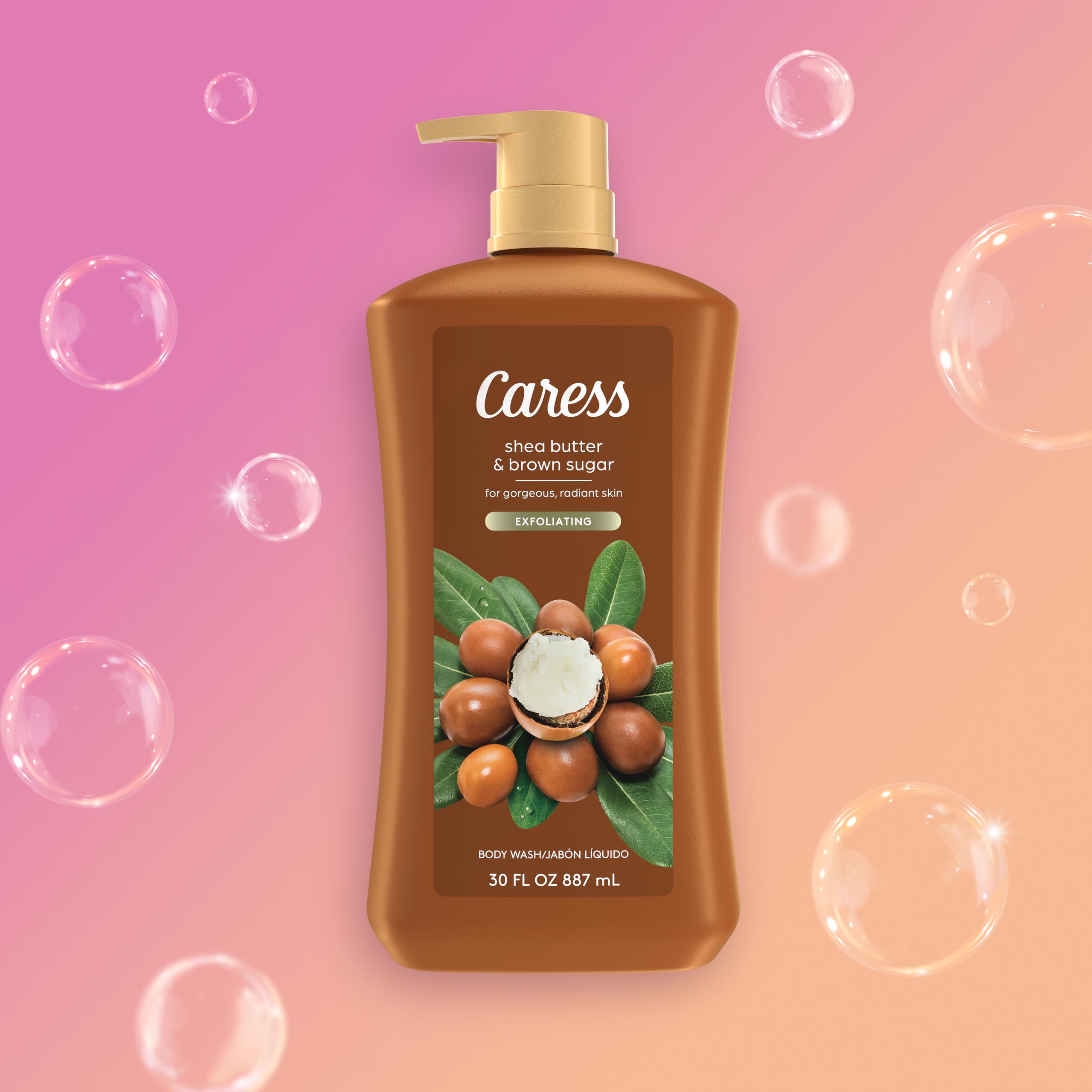 Caress Body Wash – Shea Butter & Brown Sugar 2-Pack (30 oz) | Moisturizing Exfoliating Shower Gel