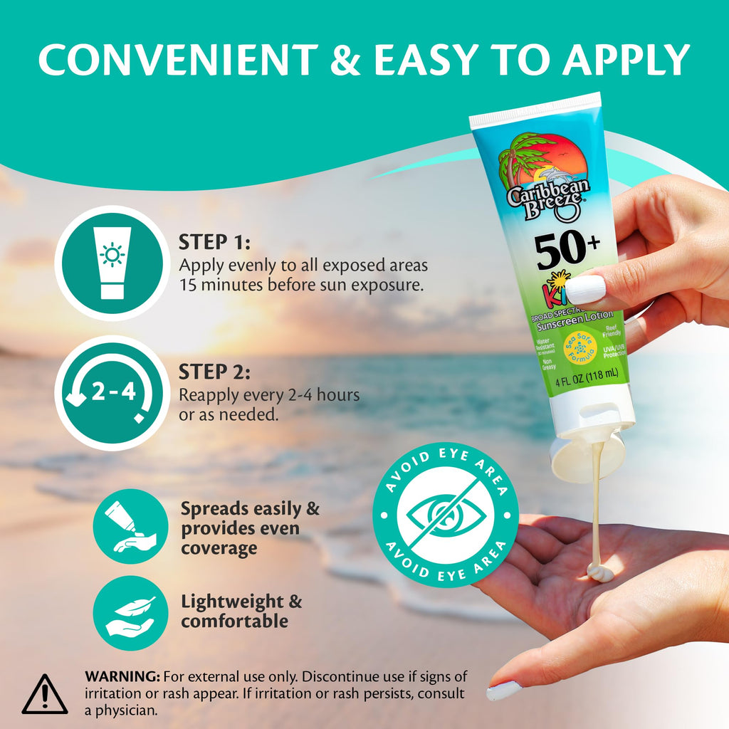 Caribbean Breeze Reef-Friendly Kids Sunscreen SPF 50 + Mango Lime Scent Body Lotion 4 oz (2 Pack)