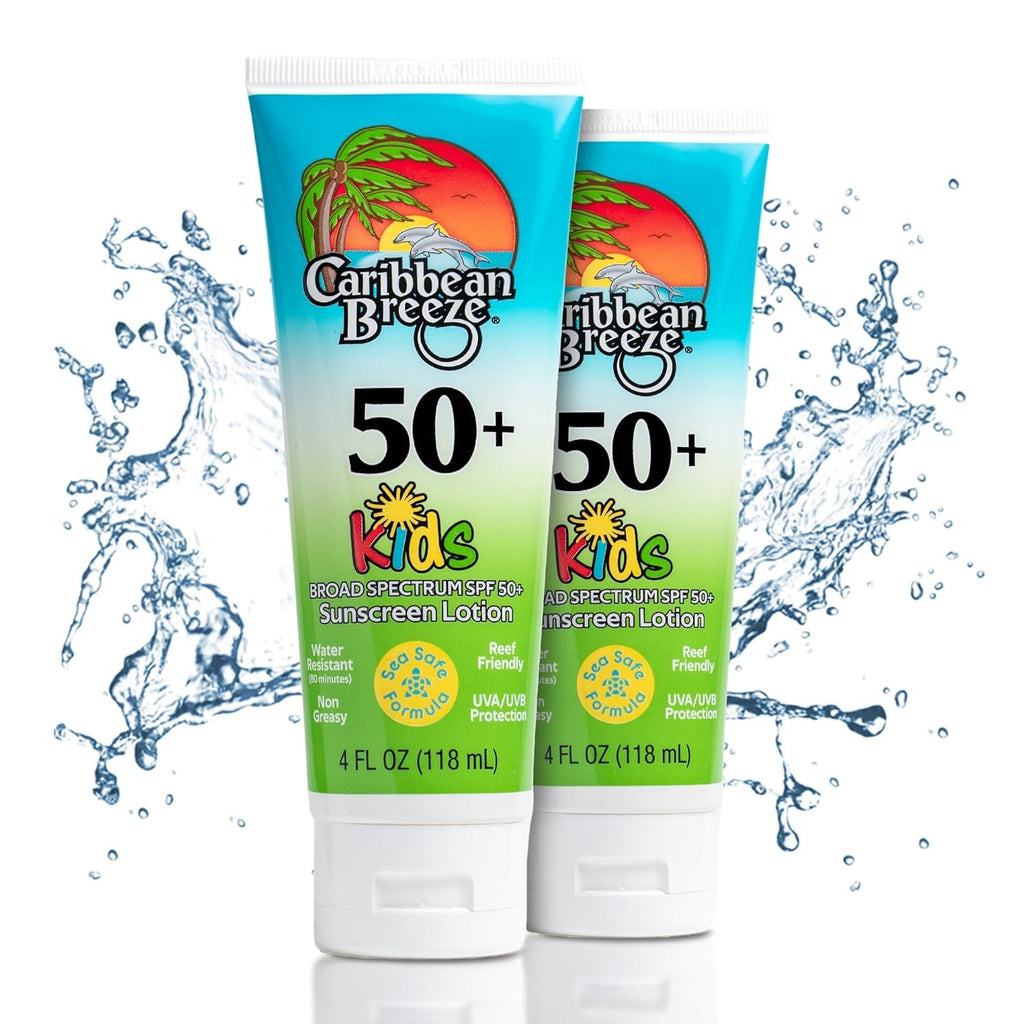 Caribbean Breeze Reef-Friendly Kids Sunscreen SPF 50 + Mango Lime Scent Body Lotion 4 oz (2 Pack)