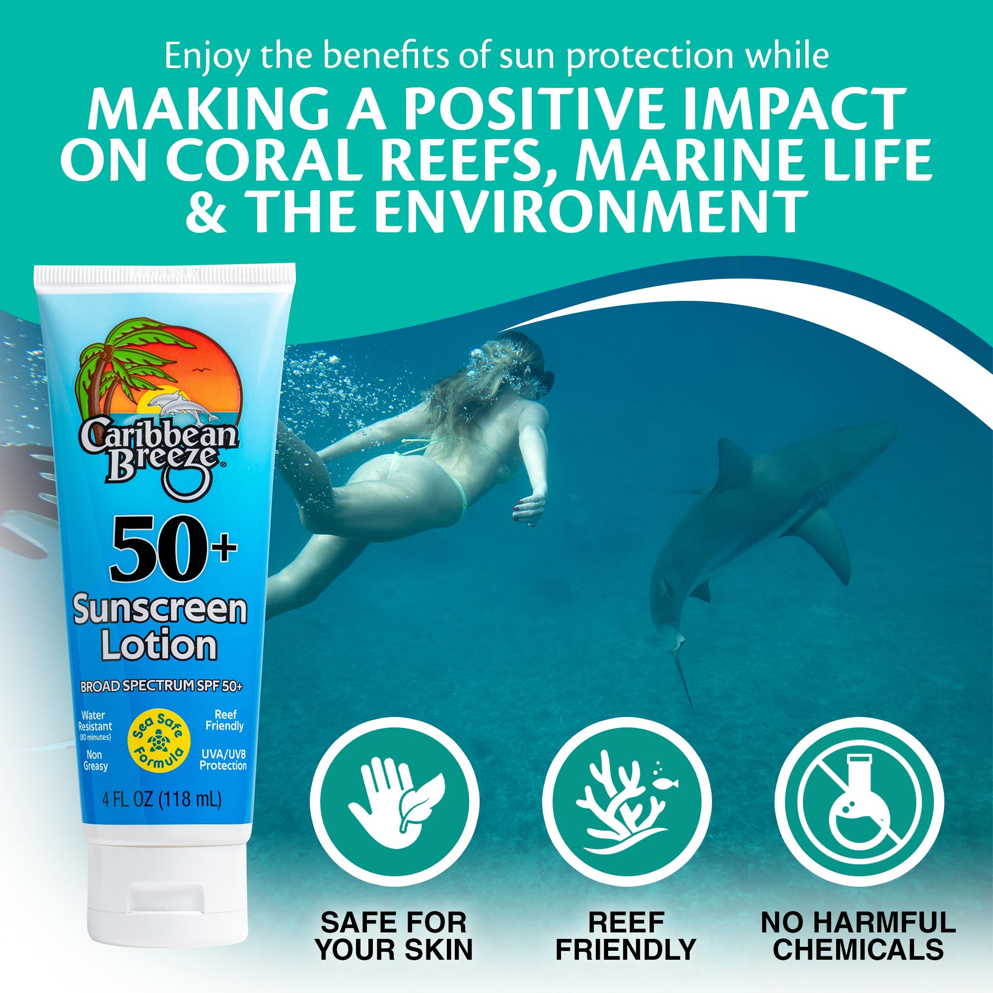 Caribbean Breeze Reef Friendly SPF 50 Lotion – Mango Lime Scent, 4 oz