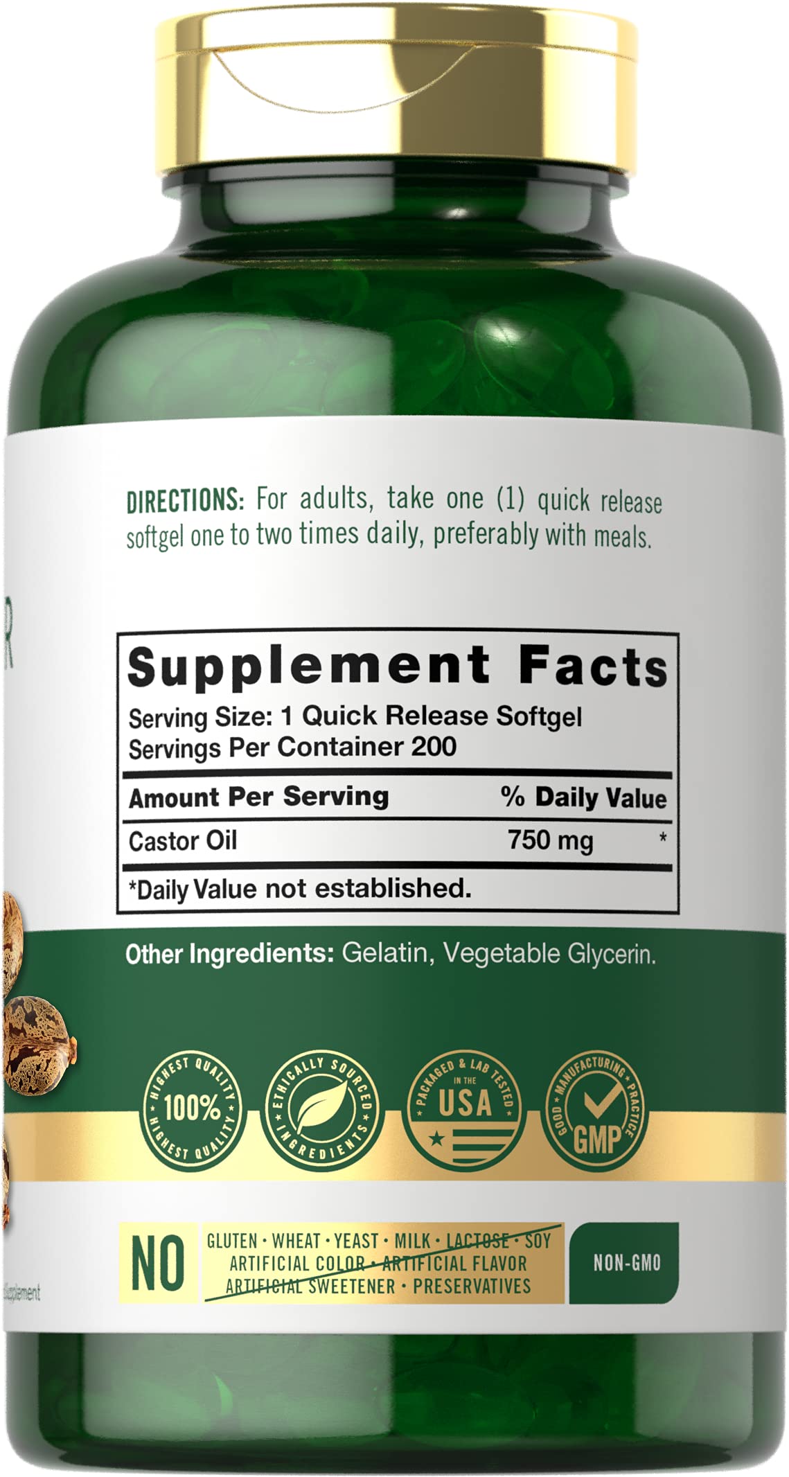 Carlyle Castor Oil 750mg | 200 Softgels | Gluten Free & Non-GMO | Traditional Herb