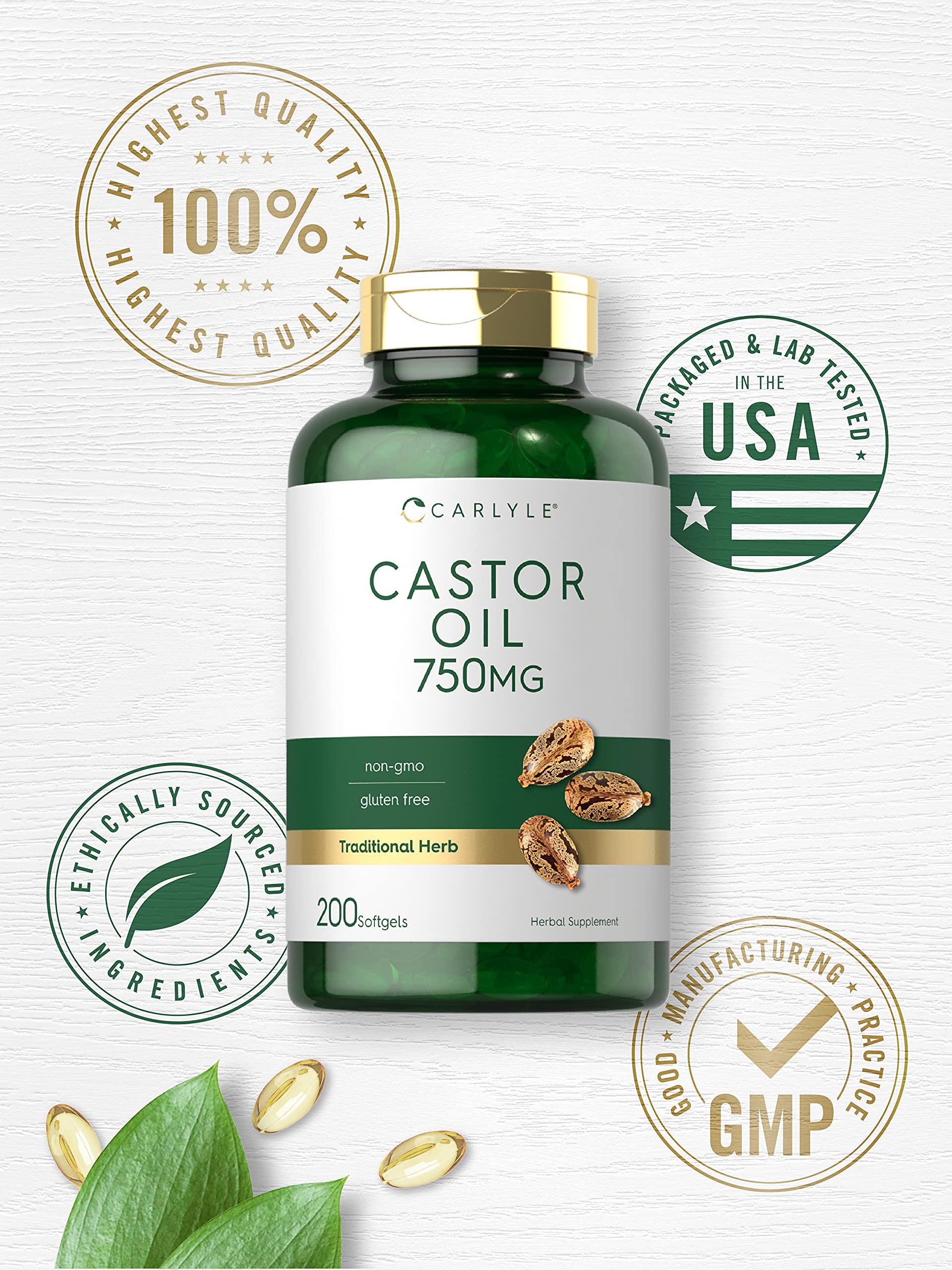 Carlyle Castor Oil 750mg | 200 Softgels | Gluten Free & Non-GMO | Traditional Herb
