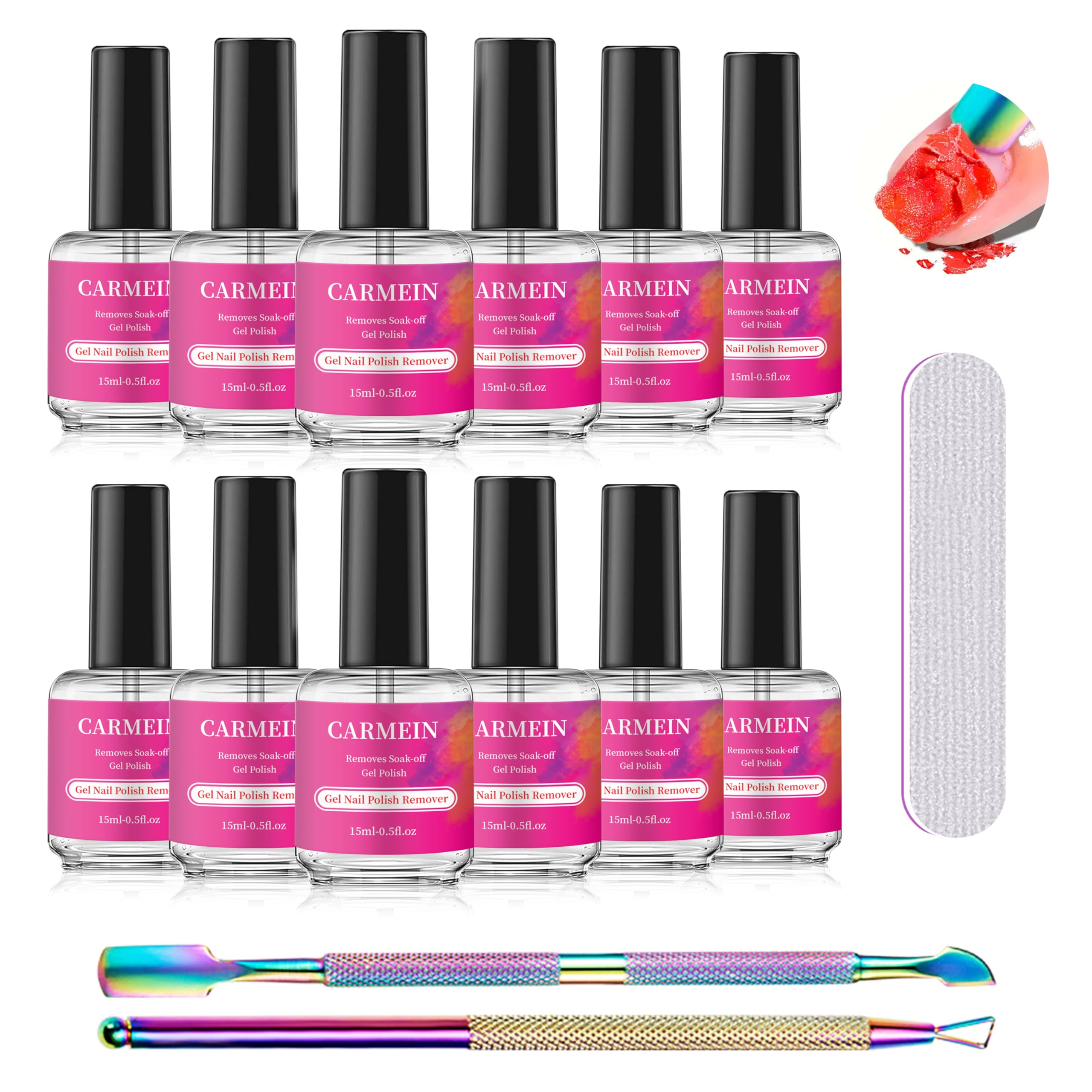 CARMEIN Gel Nail Polish Remover – 12-Pack, 15ml, Paraben-Free, Professional-Grade