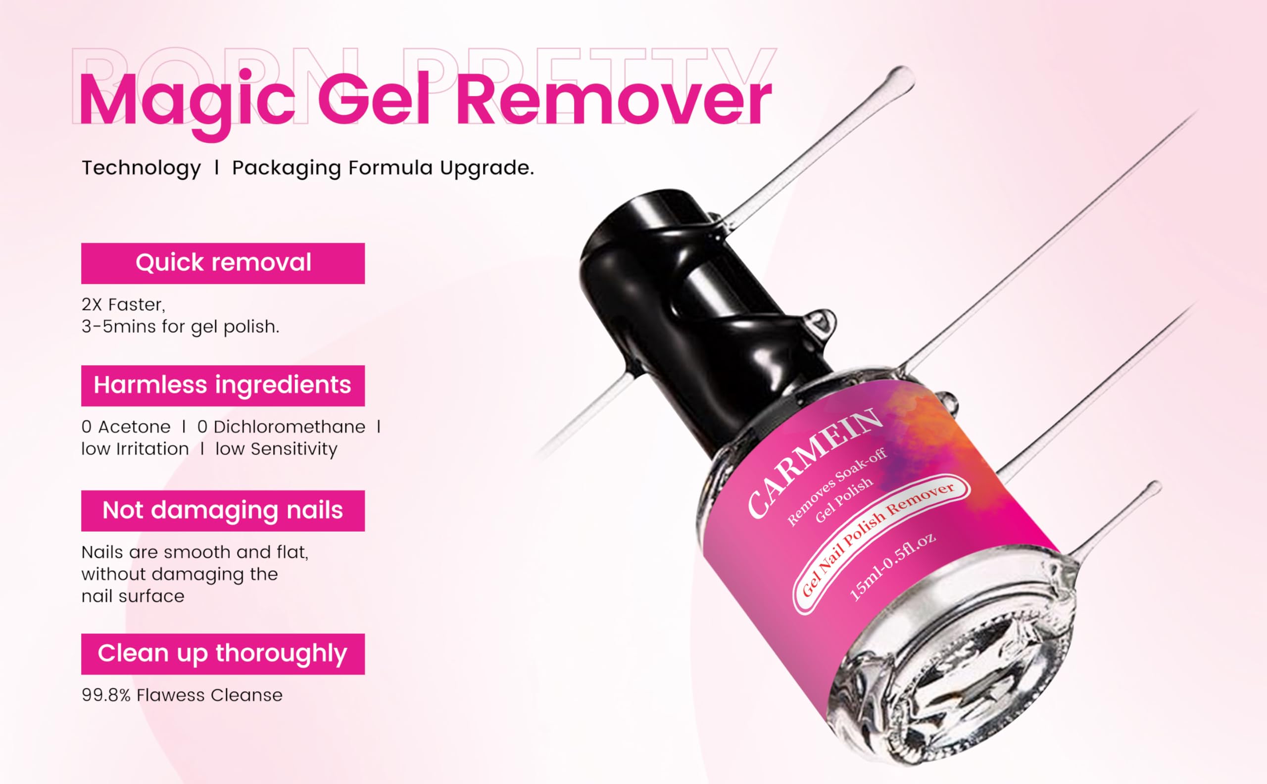 CARMEIN Gel Nail Polish Remover – 12-Pack, 15ml, Paraben-Free, Professional-Grade