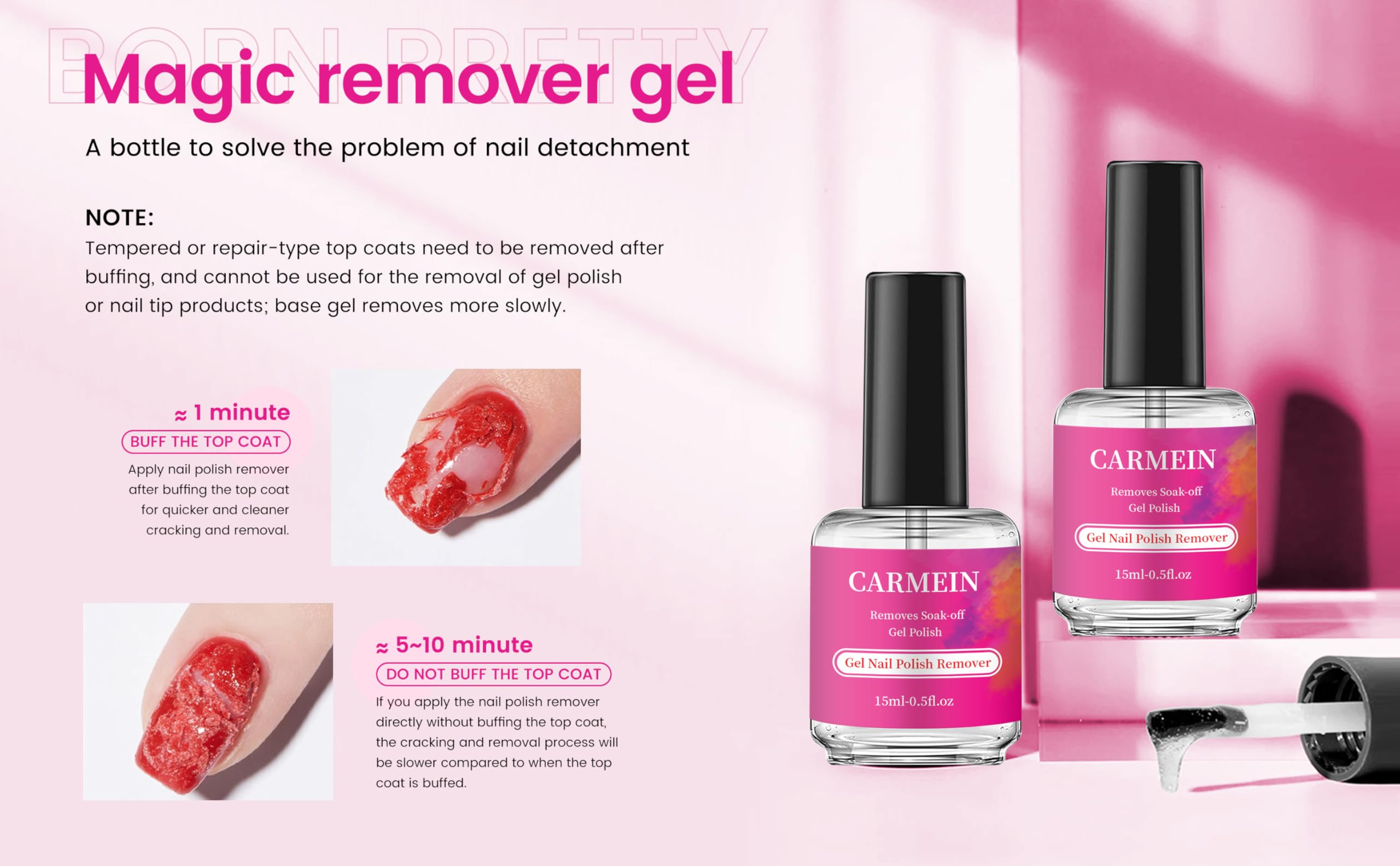 CARMEIN Gel Nail Polish Remover – 12-Pack, 15ml, Paraben-Free, Professional-Grade