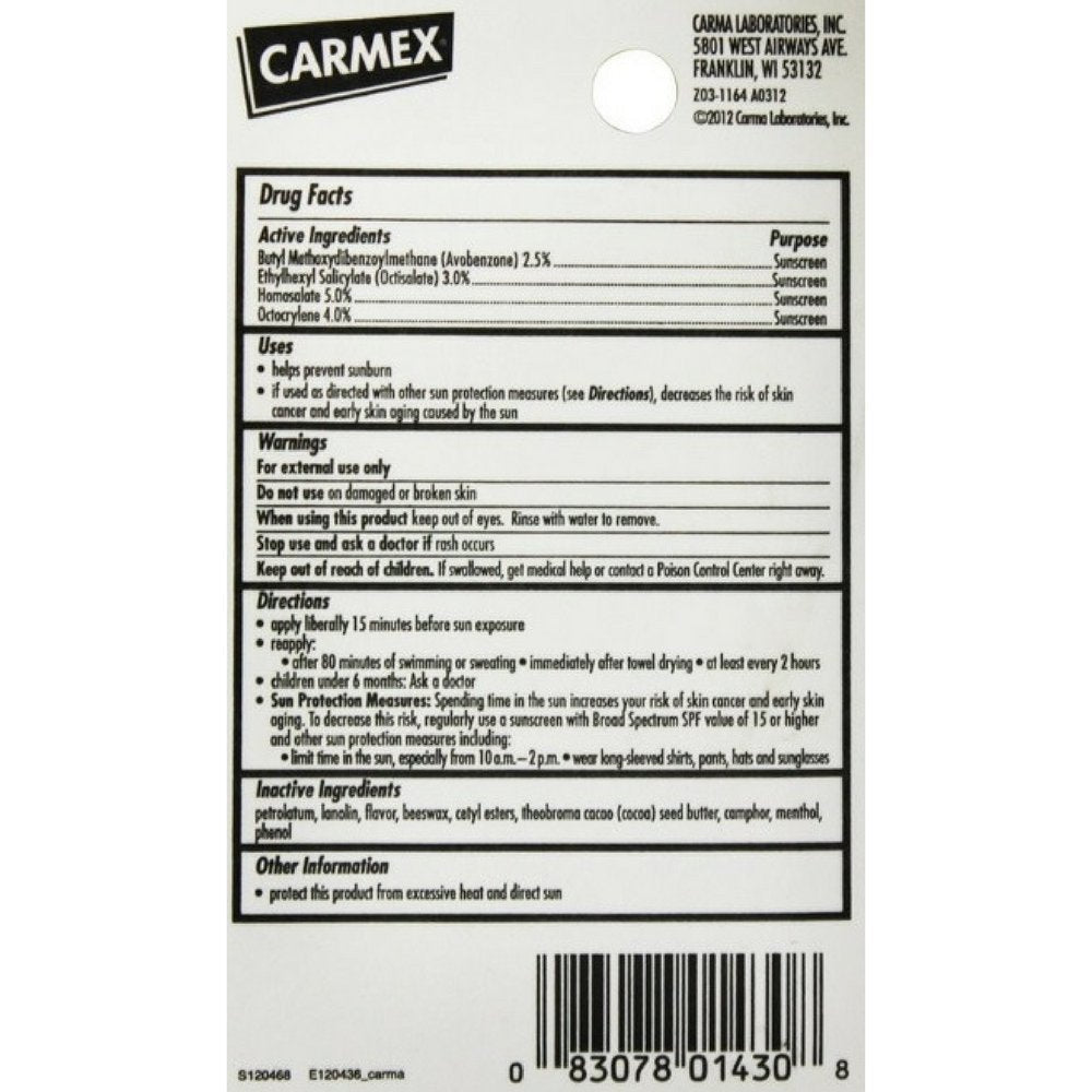 Carmex Moisturizing Lip Balm SPF 15 Cherry 0.35 oz – Pack of 6