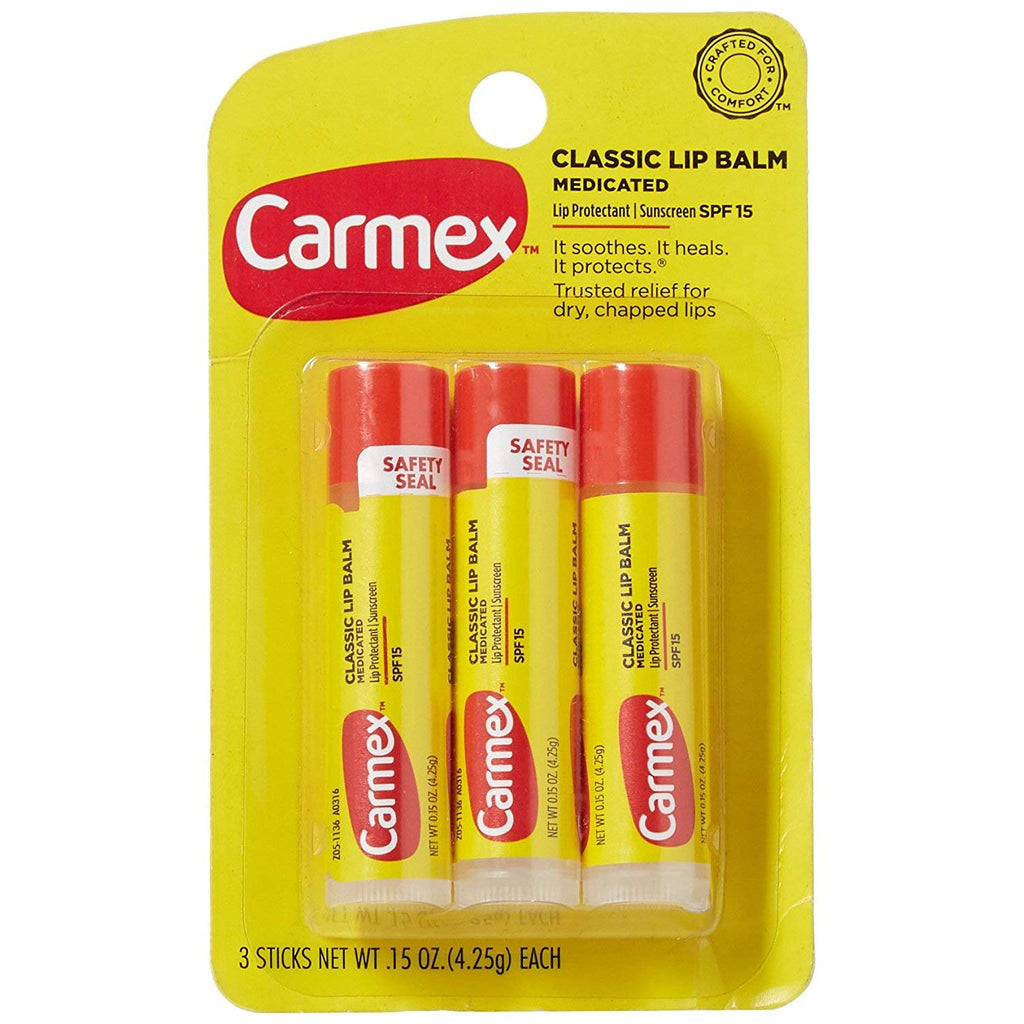 Carmex Classic Lip Balm Original 0.15oz, 6 Sticks (2 Packs)