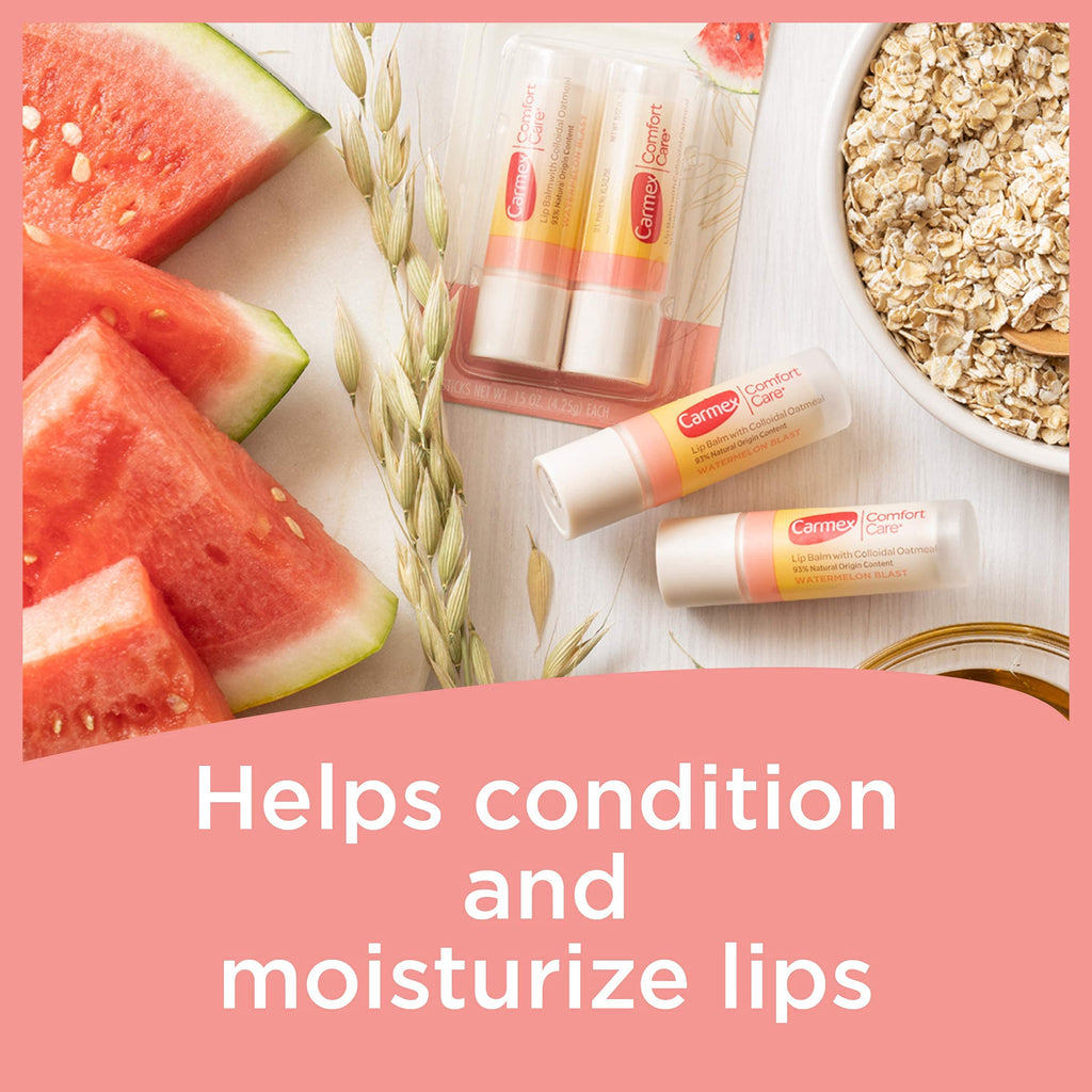 Carmex Comfort Care Lip Balm Sticks with Colloidal Oatmeal & Watermelon Blast, 4-Count (2 Packs of 2)