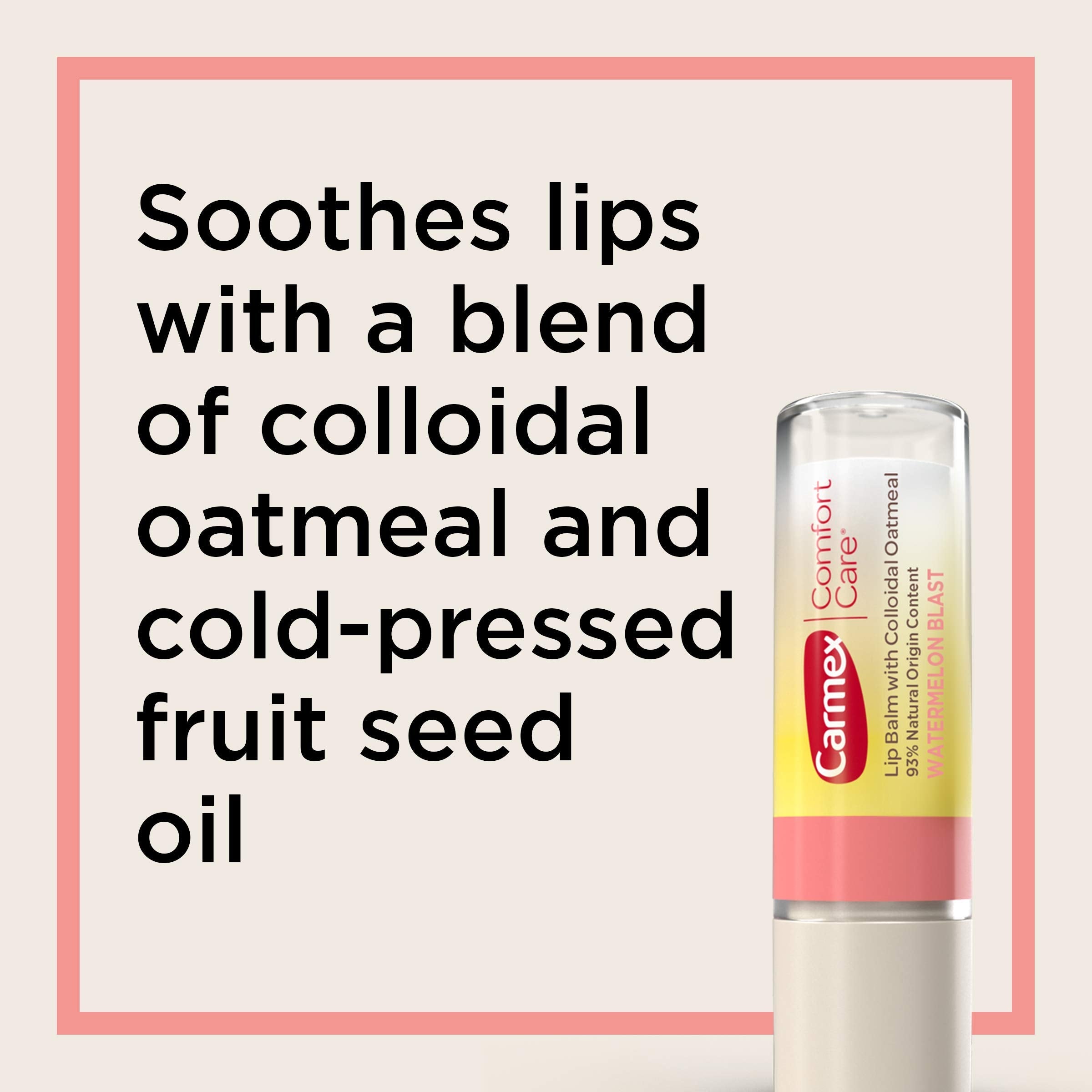 Carmex Comfort Care Lip Balm Sticks with Colloidal Oatmeal & Watermelon Blast, 4-Count (2 Packs of 2)